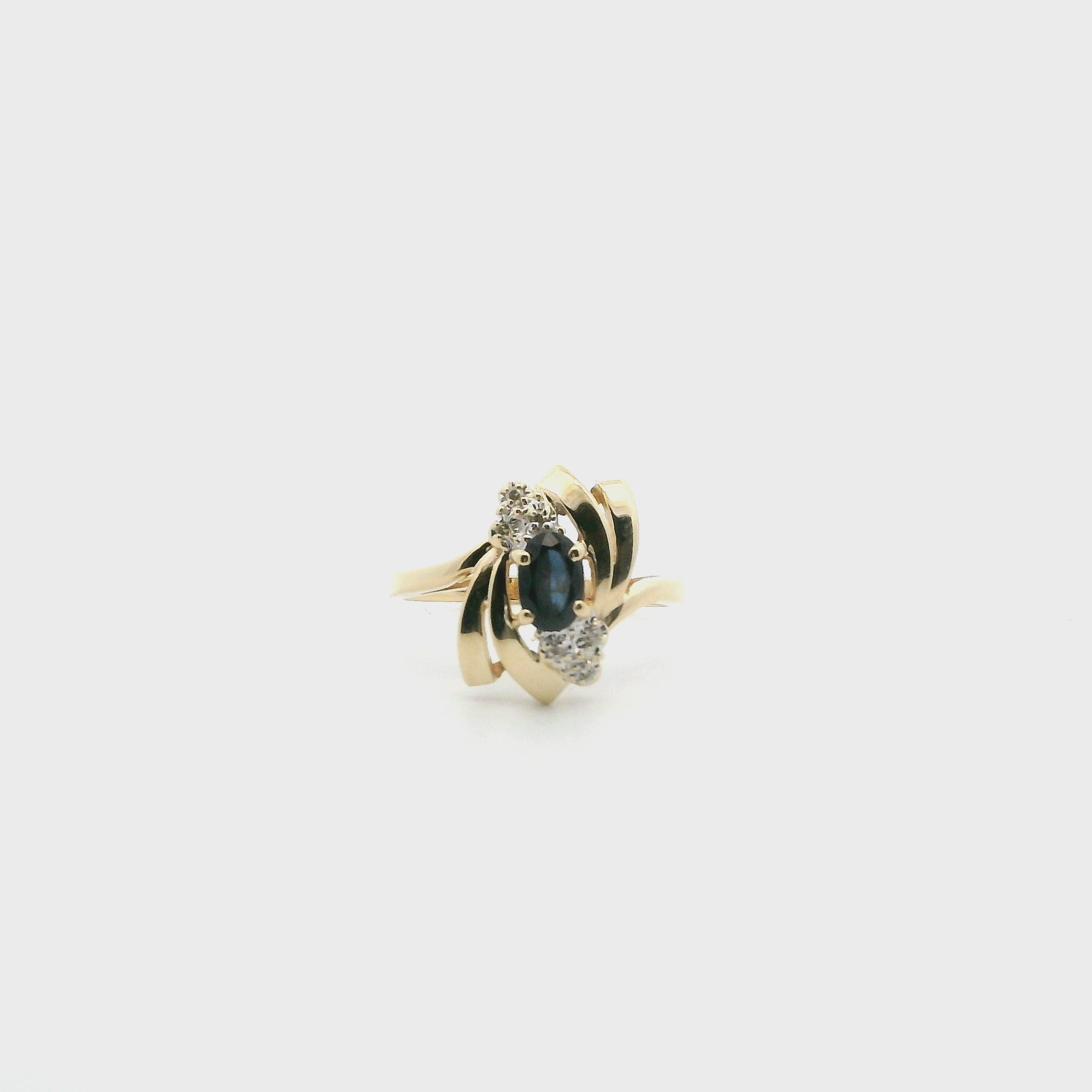 10K Yellow Gold Blue Sapphire & Diamond Womens Ring - 0.03ct
