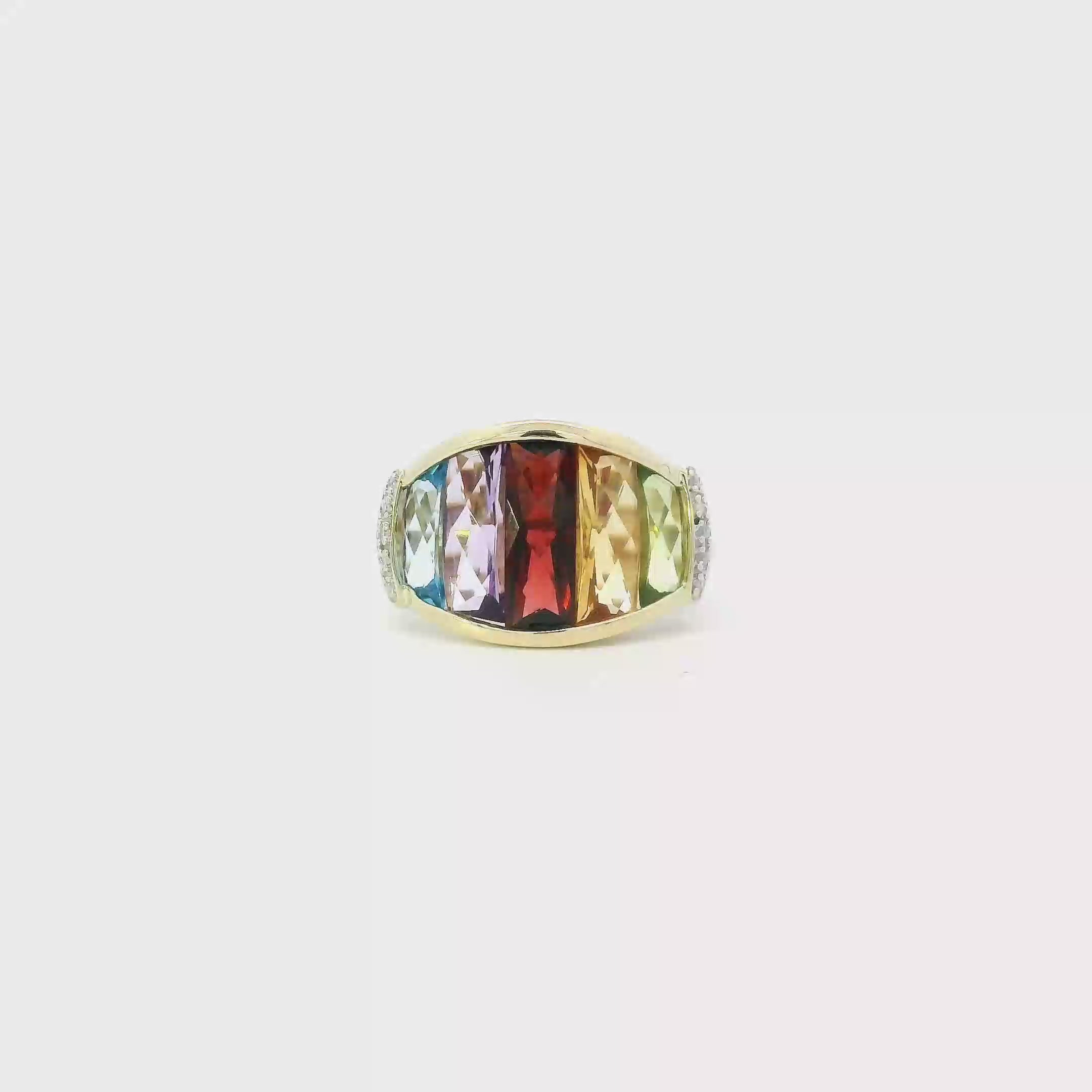 10K Yellow Gold Multi Color Gemstones Womens Ring