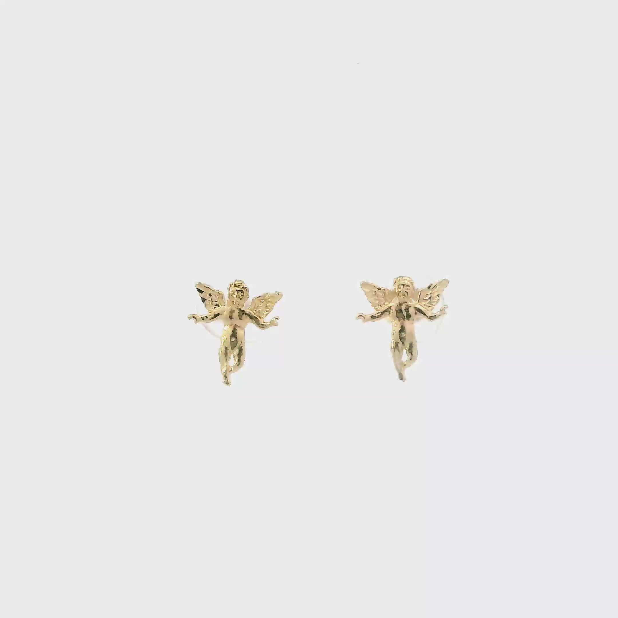14K Yellow Gold Cherub Angel Stud Earrings