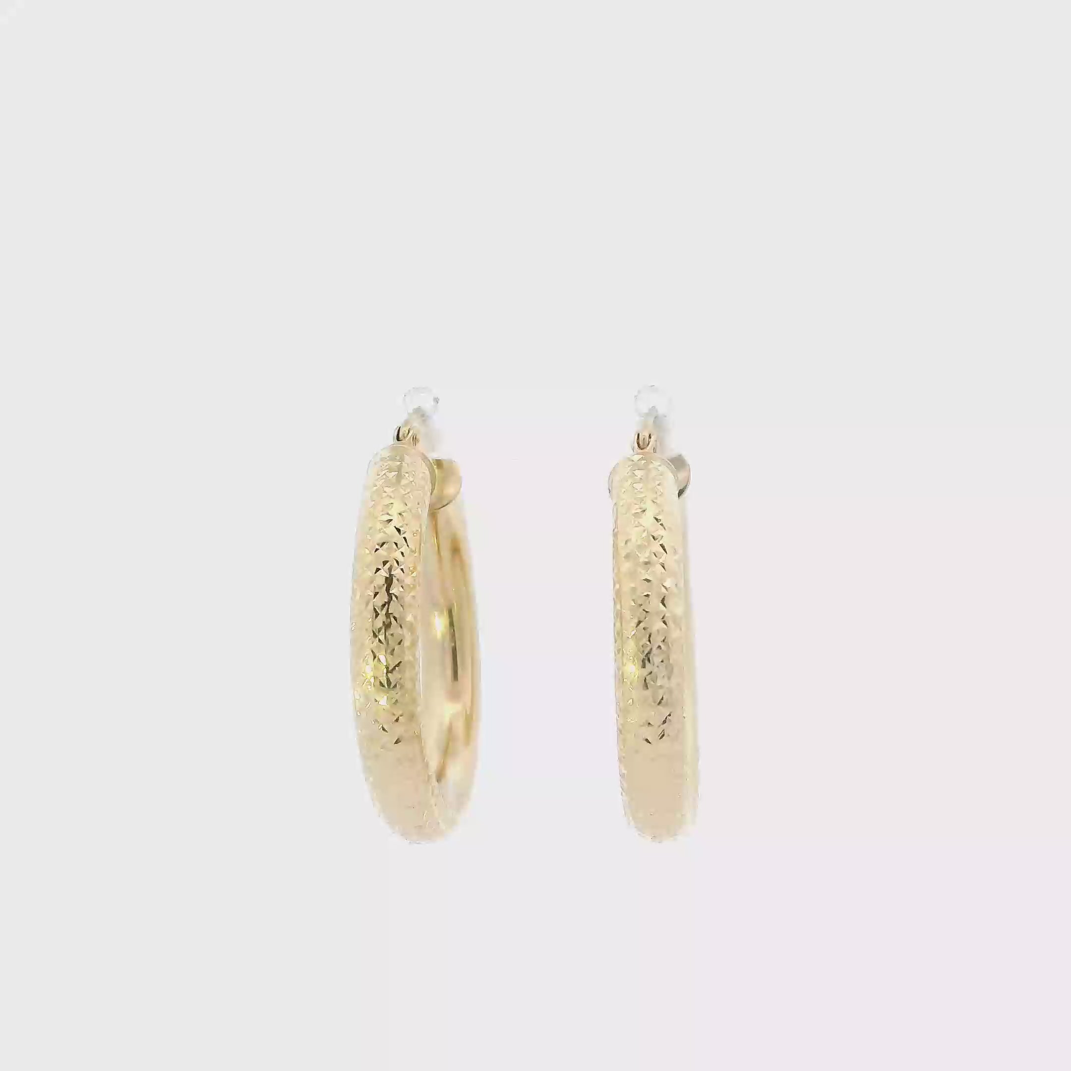 14K Yellow Gold Diamond Cut Tube Hoop Earrings