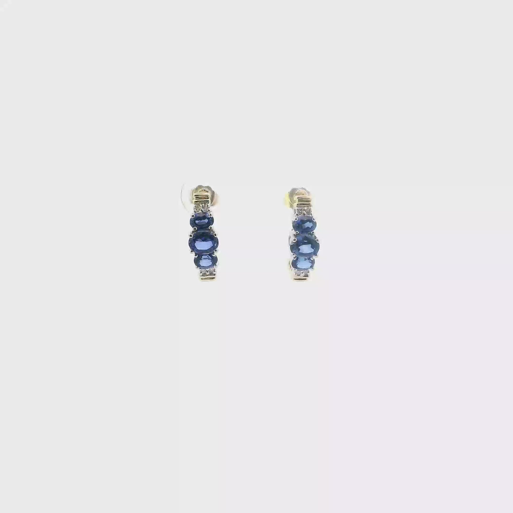 10K Yellow & White Gold Blue Sapphire Earrings
