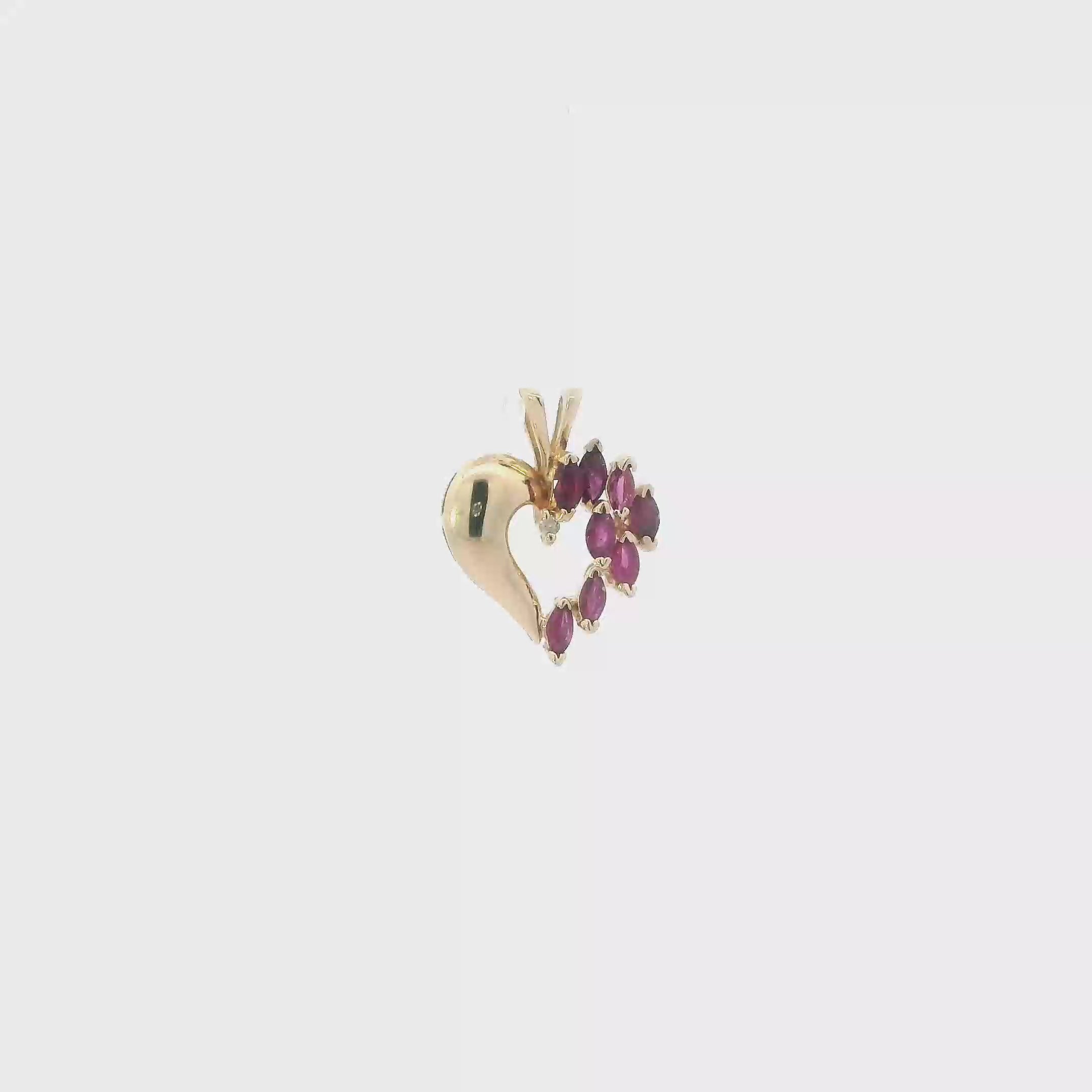 14K Yellow Gold Rubys Heart Pendant