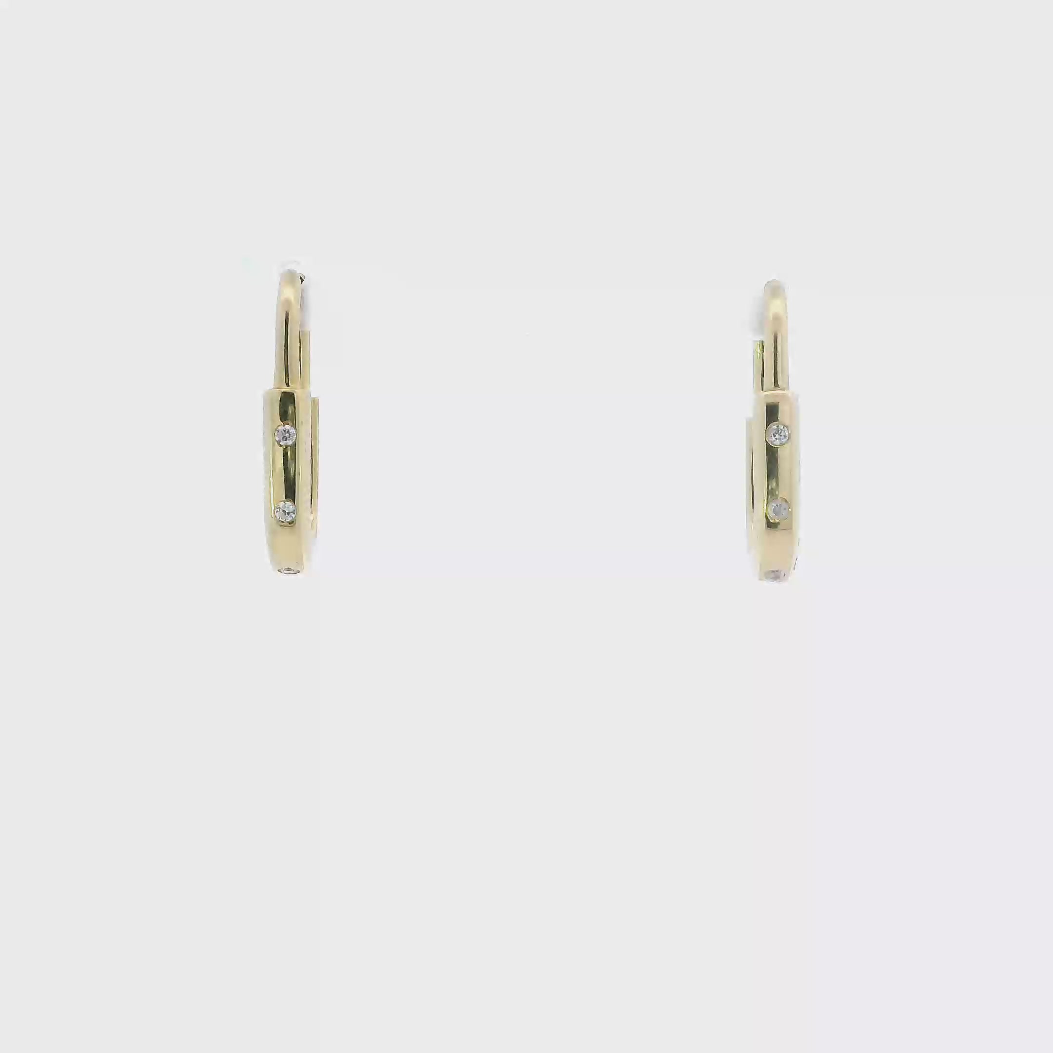 18K Yellow Gold Cz Rectangle Hoop Earrings