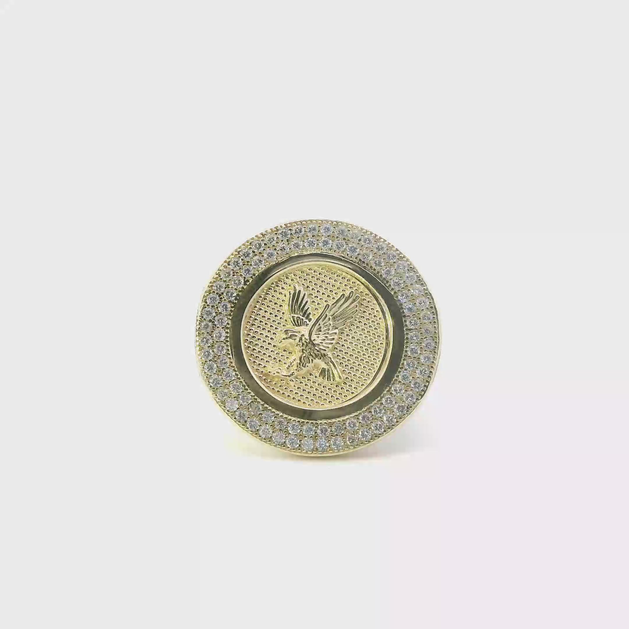 10K Yellow Gold Cz Round Eagle Mens Ring