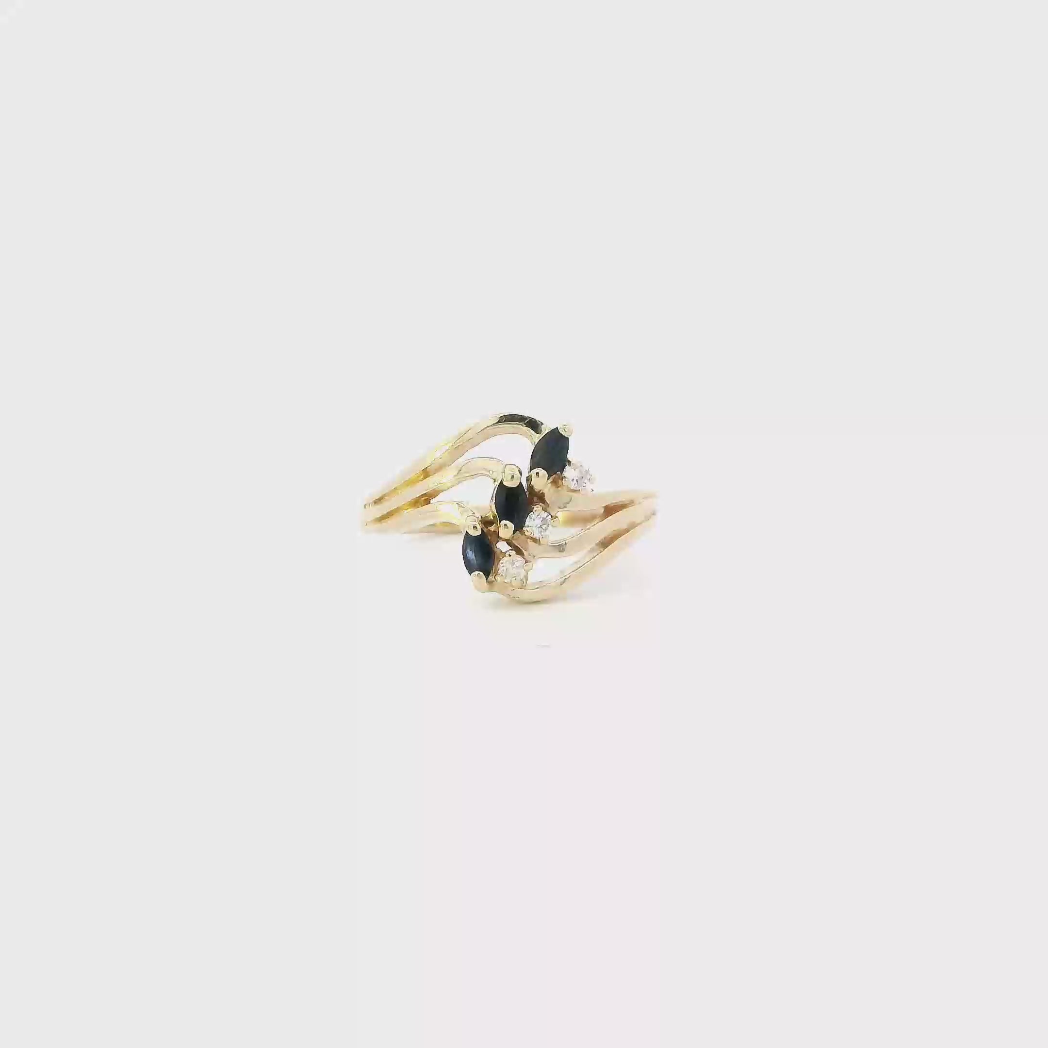 14K Yellow Gold Sapphire & Diamond Womens Ring - 0.06ct