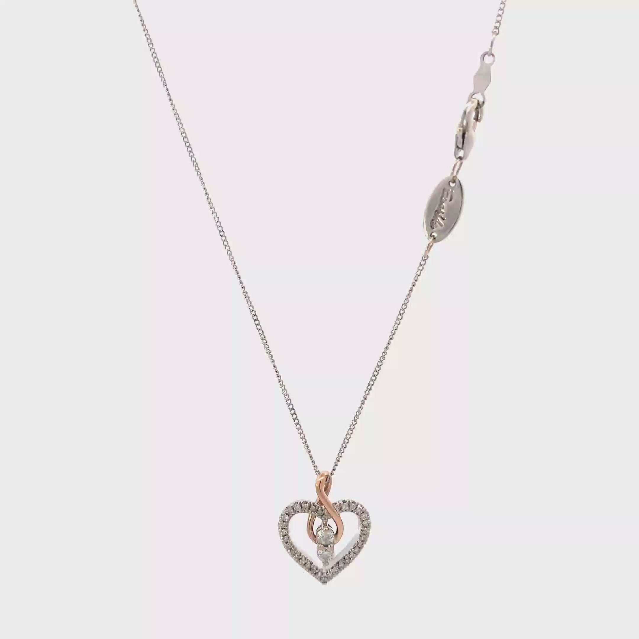 14K White & Rose Gold Diamond Infinity Open Heart Necklace - 0.25ct