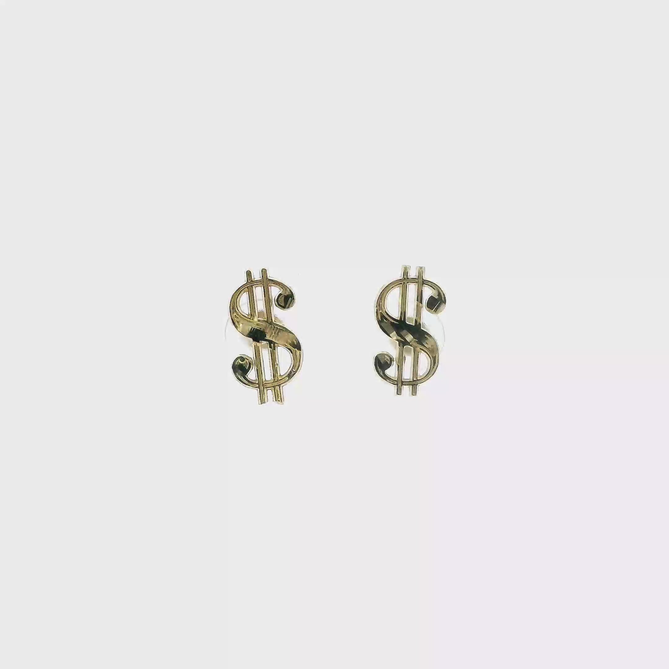 10K Yellow Gold Diamond Cut Dollar Sign Stud Earrings