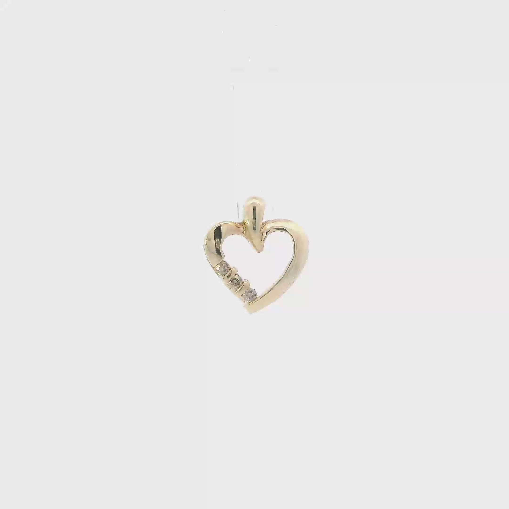 10K Yellow Gold Diamond Heart Pendant - 0.09ct