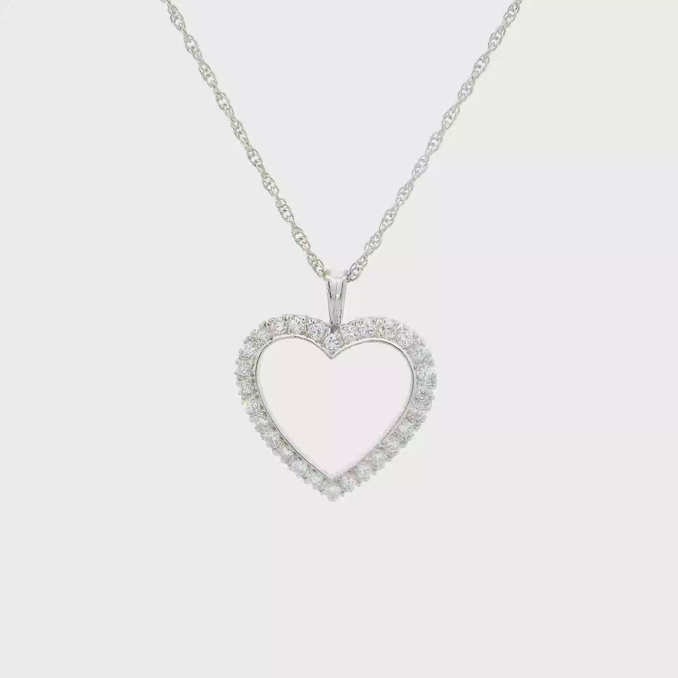 14K White Gold Diamonds Heart Pendant & 18