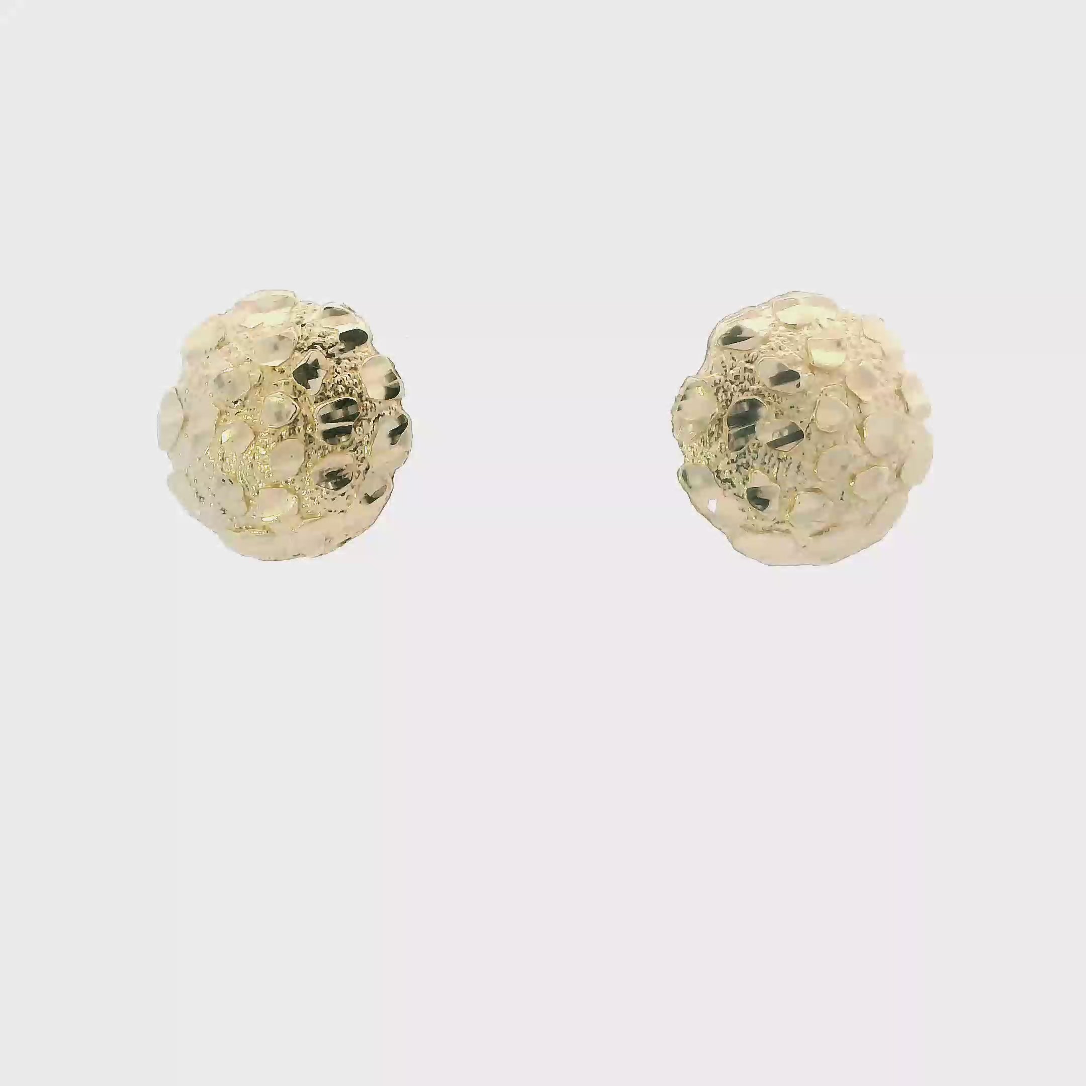 10K Yellow Gold Round Nugget Stud Earrings