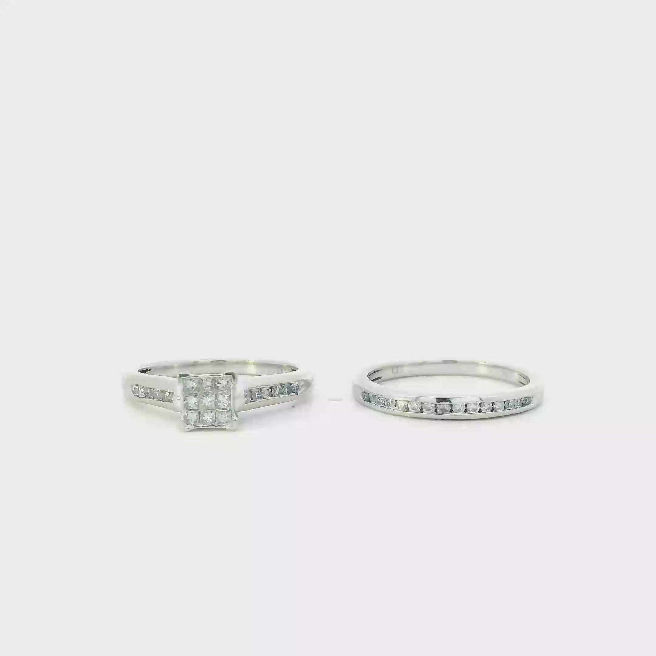 14K White Gold Diamond Womens Engagement & Wedding Ring Set - 0.64ct