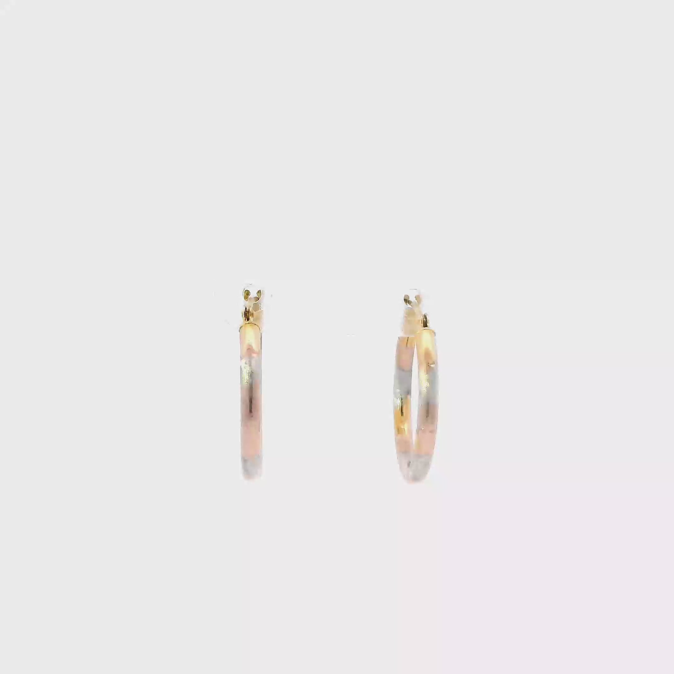 10K Tri Color Striped hoop Earrings
