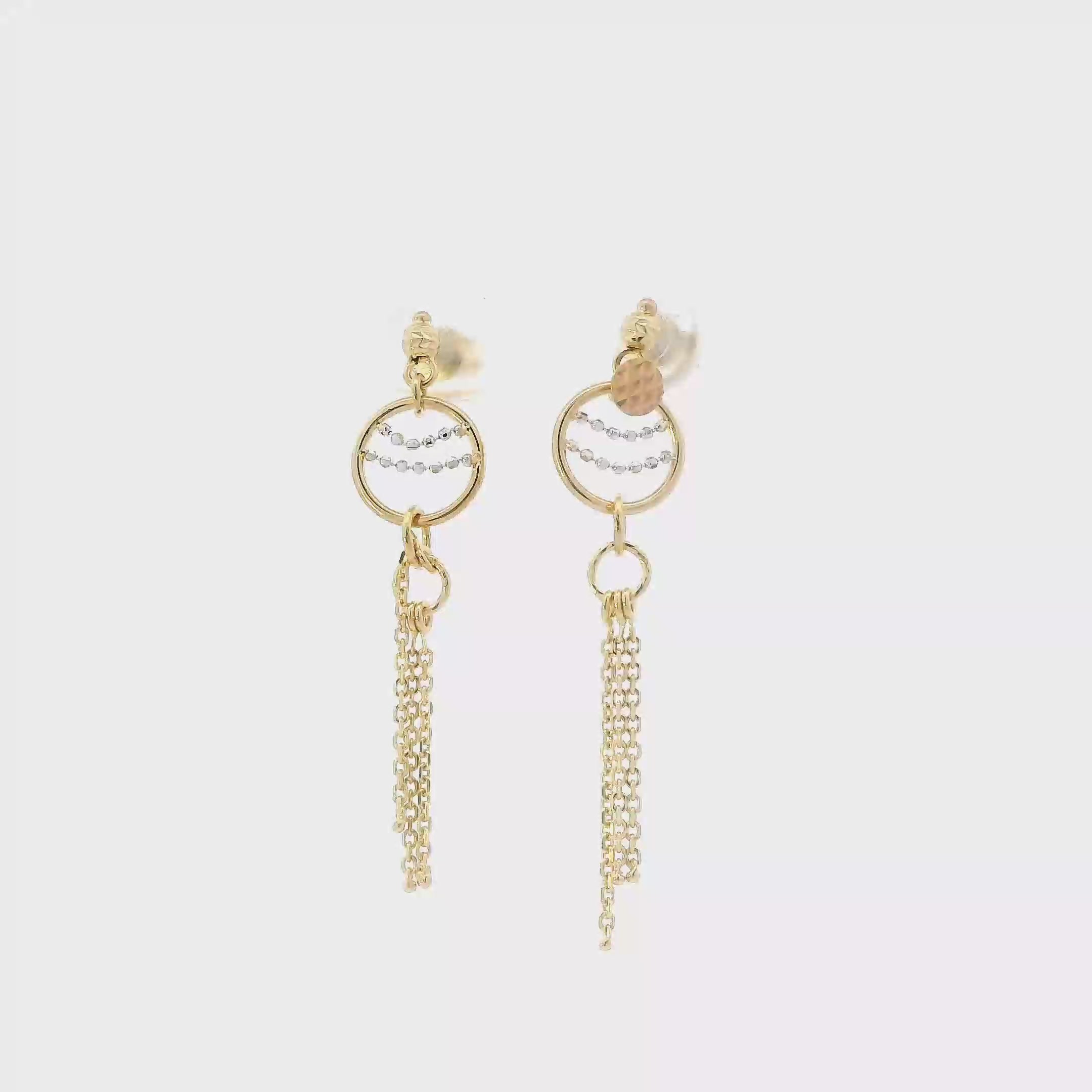 14K Tri Color Circle & Cable Dangle Earrings