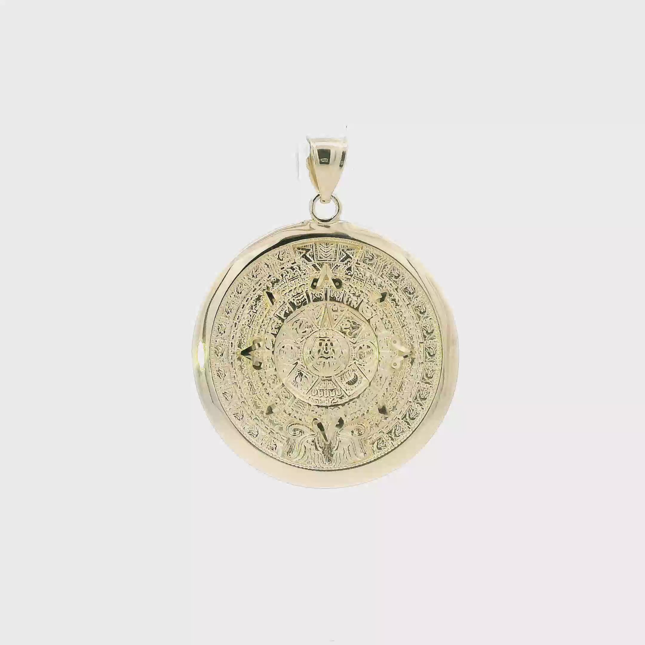 14K Yellow Gold Aztec Calendar Pendant