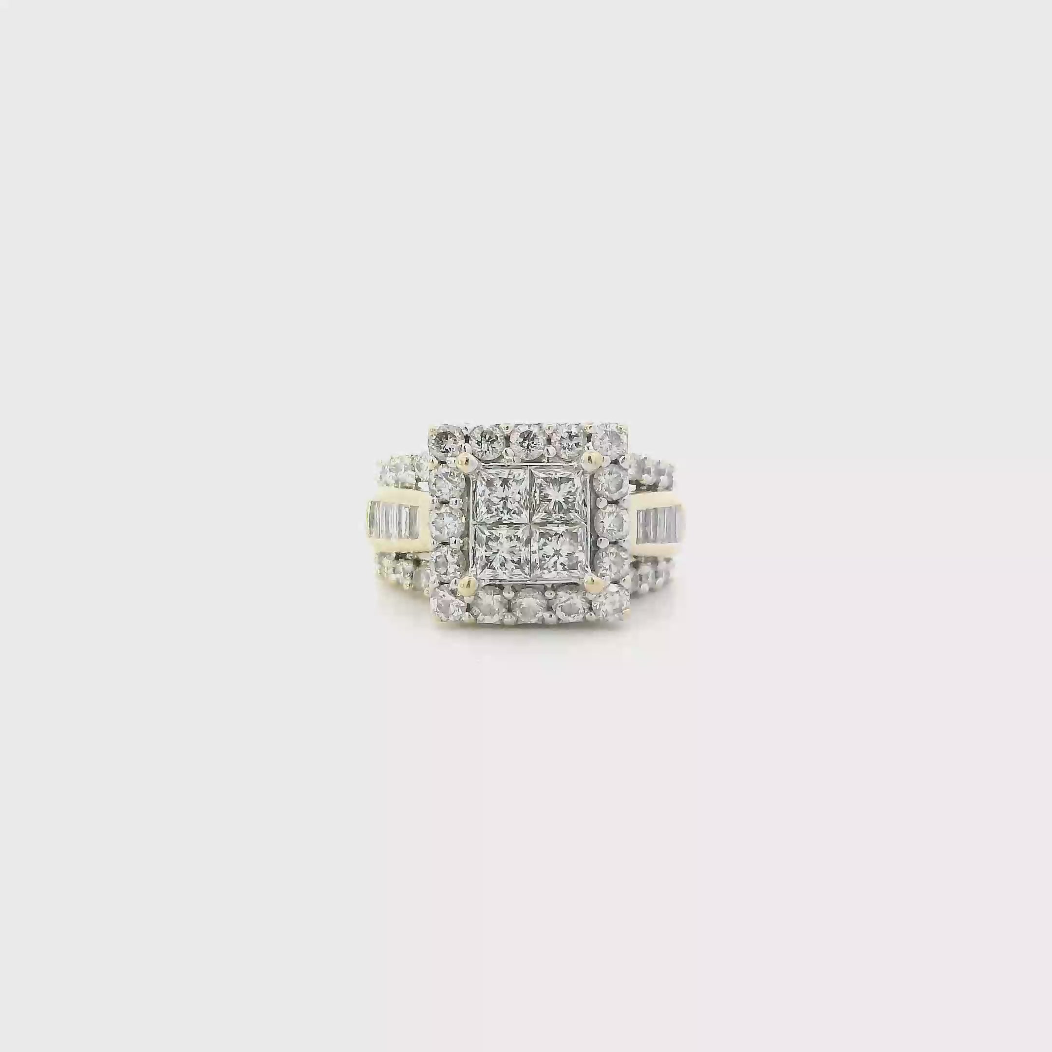14K Yellow Gold Square Diamond Womens Ring - 2.44ct