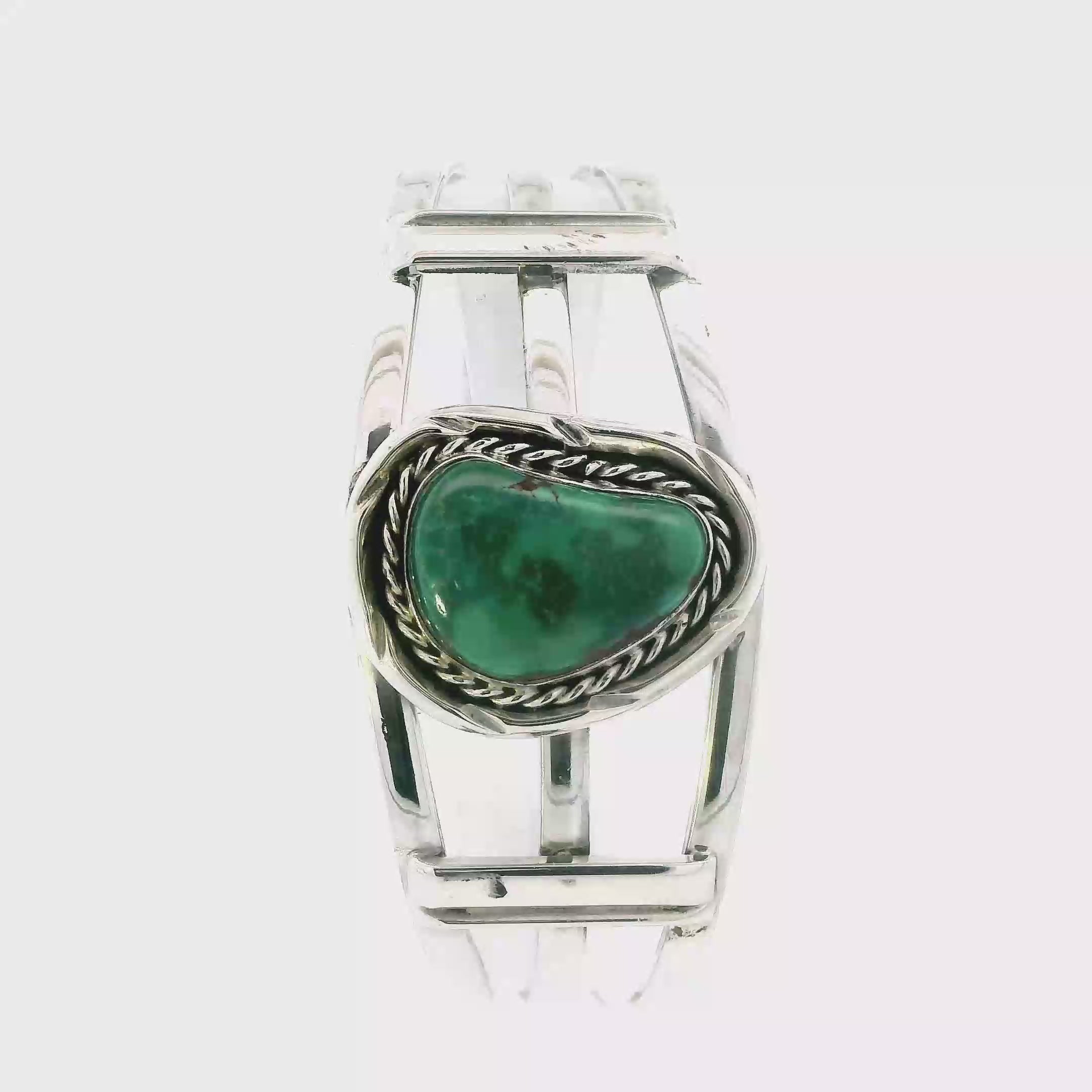 Sterling Silver Green Turquoise Bangle Cuff Bracelet