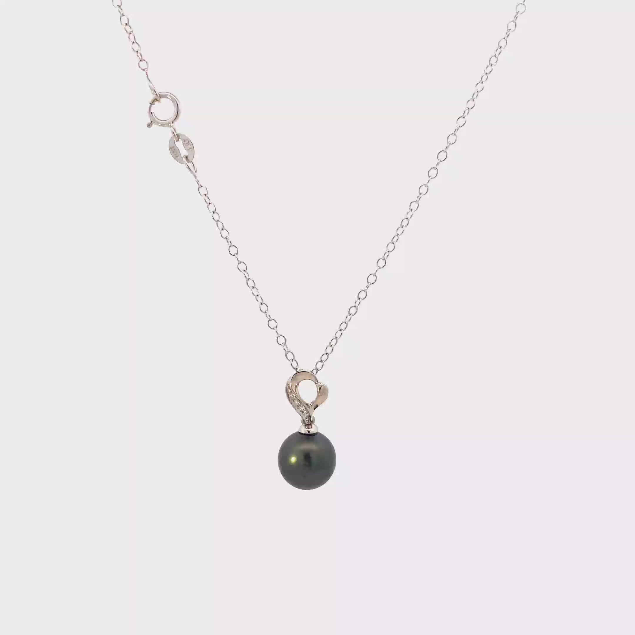 14K White Gold Black Tahitian Pearl & Diamond Necklace
