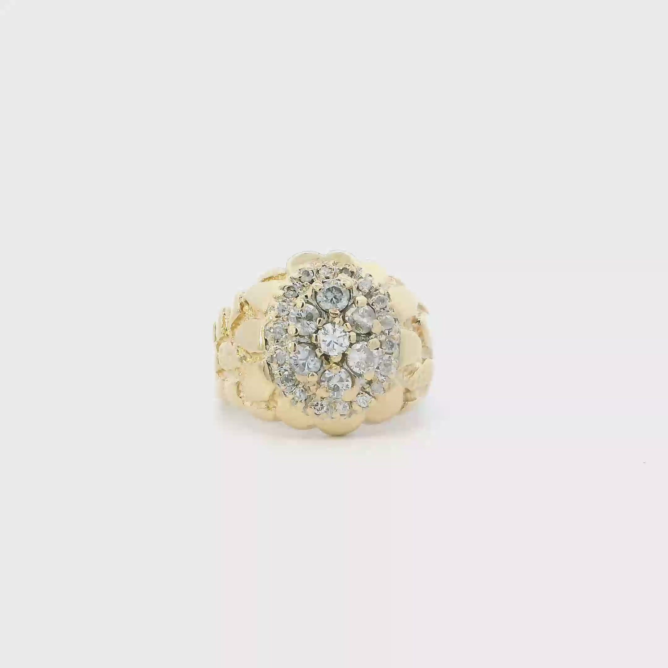 14K Yellow Gold Diamond Nugget Mens Ring - 1.05ct
