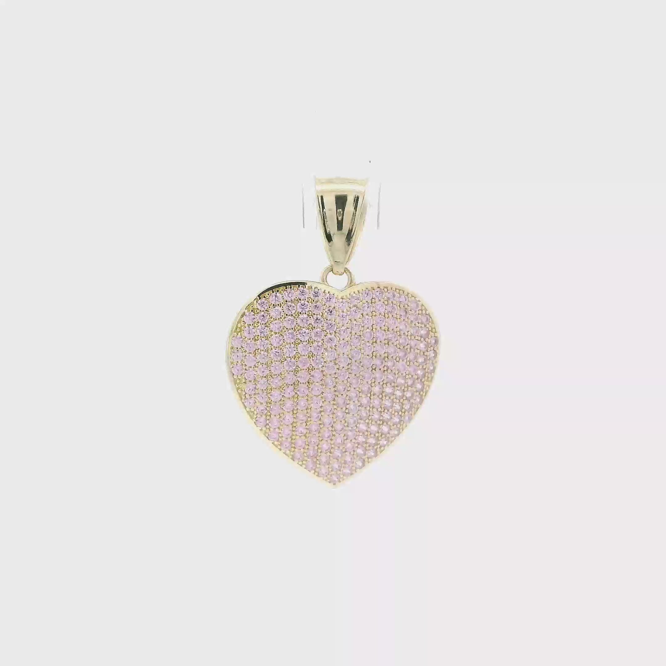 10K Yellow Gold Pink CZ Pave Heart Pendant