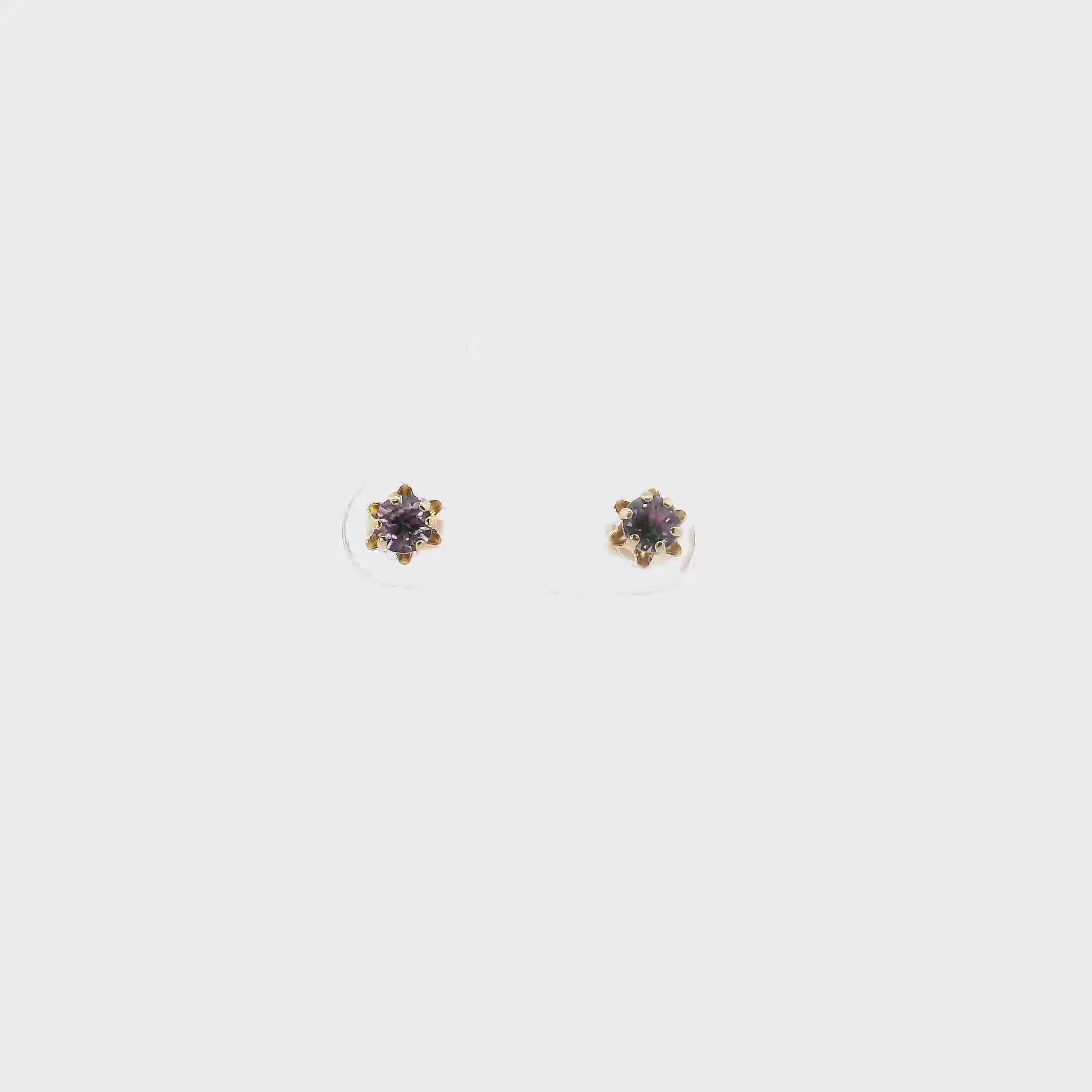 14K Yellow Gold Purple Sapphire Stud Earrings