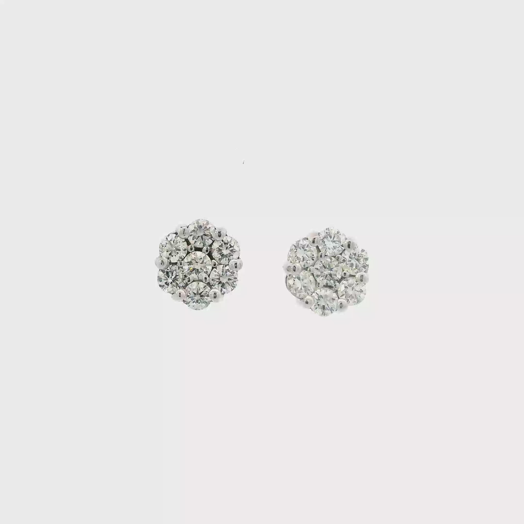 14K White Gold Diamond Flower Stud Earrings - 2.80ct