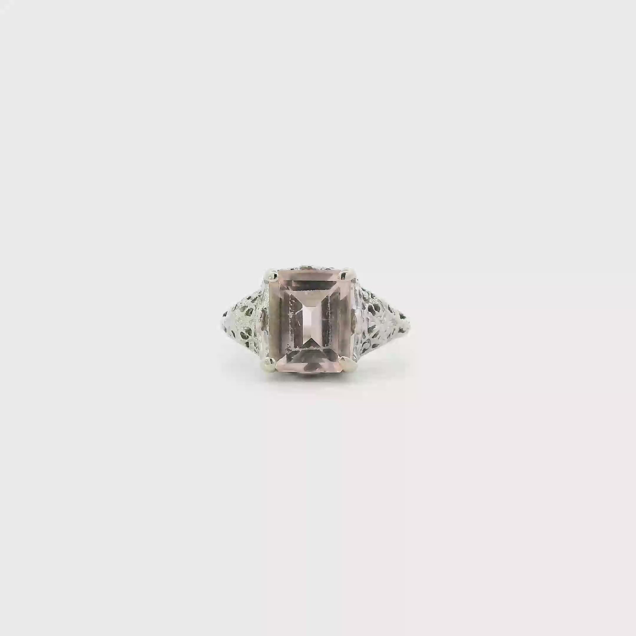14K White Gold Morganite Filigree Womens Ring