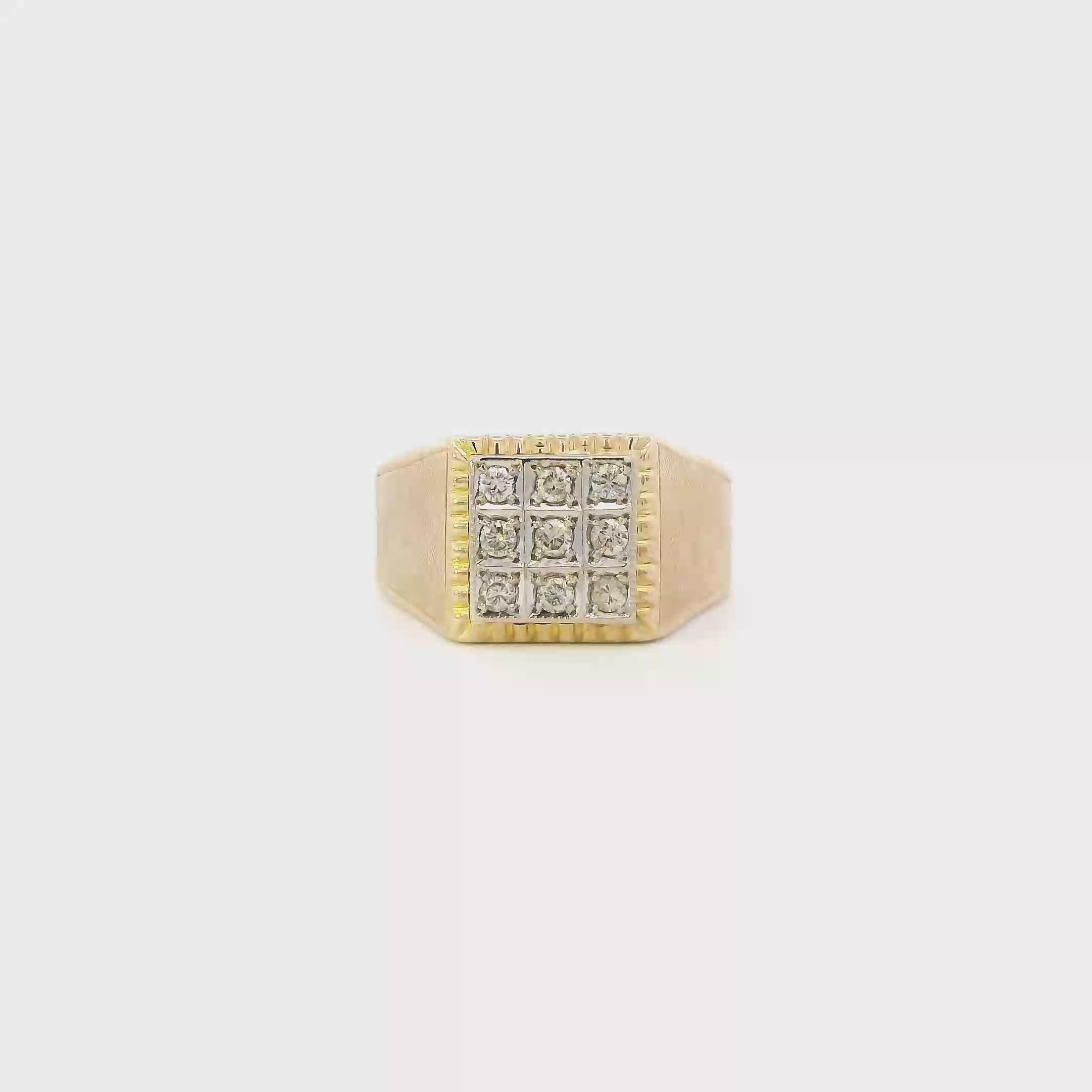 14K Yellow Gold Diamond Square Mens Ring - 0.41ct