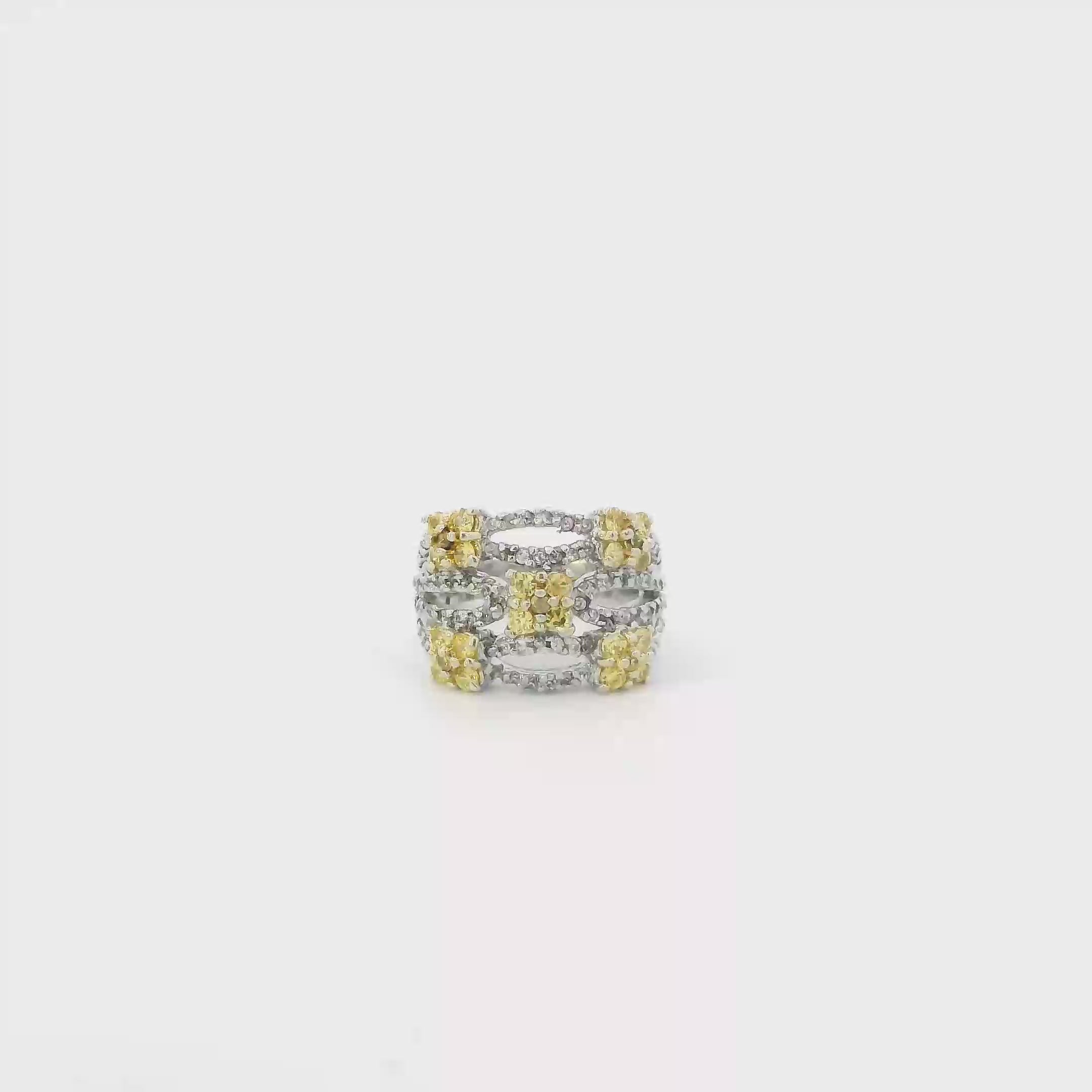 Sterling Silver Topaz & Diamond Cluster Womens Band Ring