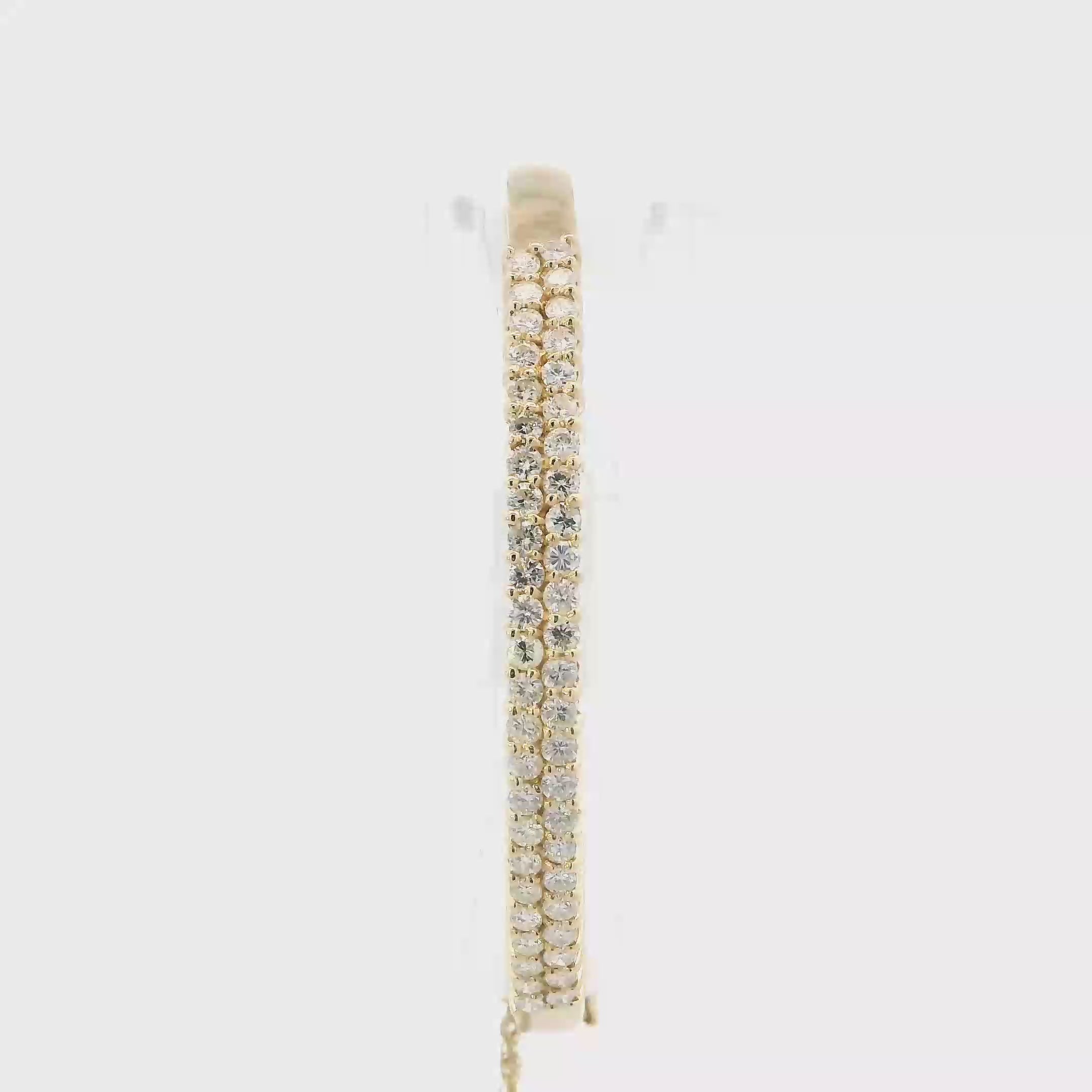 14K Yellow Gold Diamond Bangle Bracelet With Safety Chain