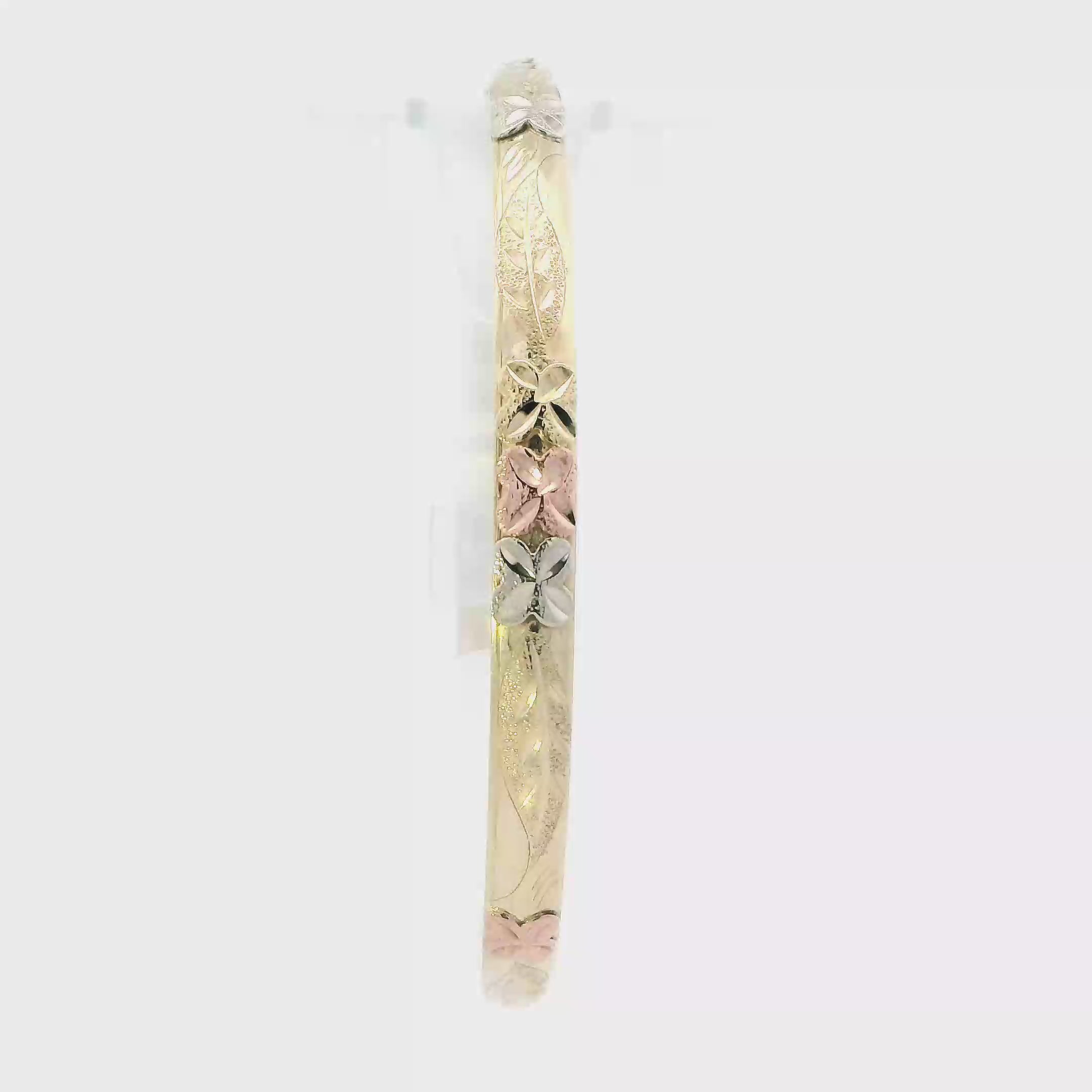 14K Tri Color Gold Floral Design Bangle Bracelet