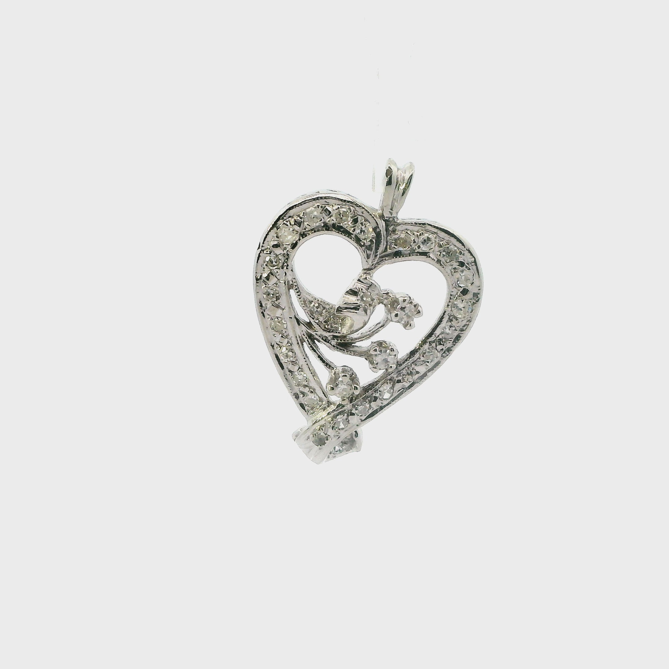 10K White Gold Diamond Heart Pendant