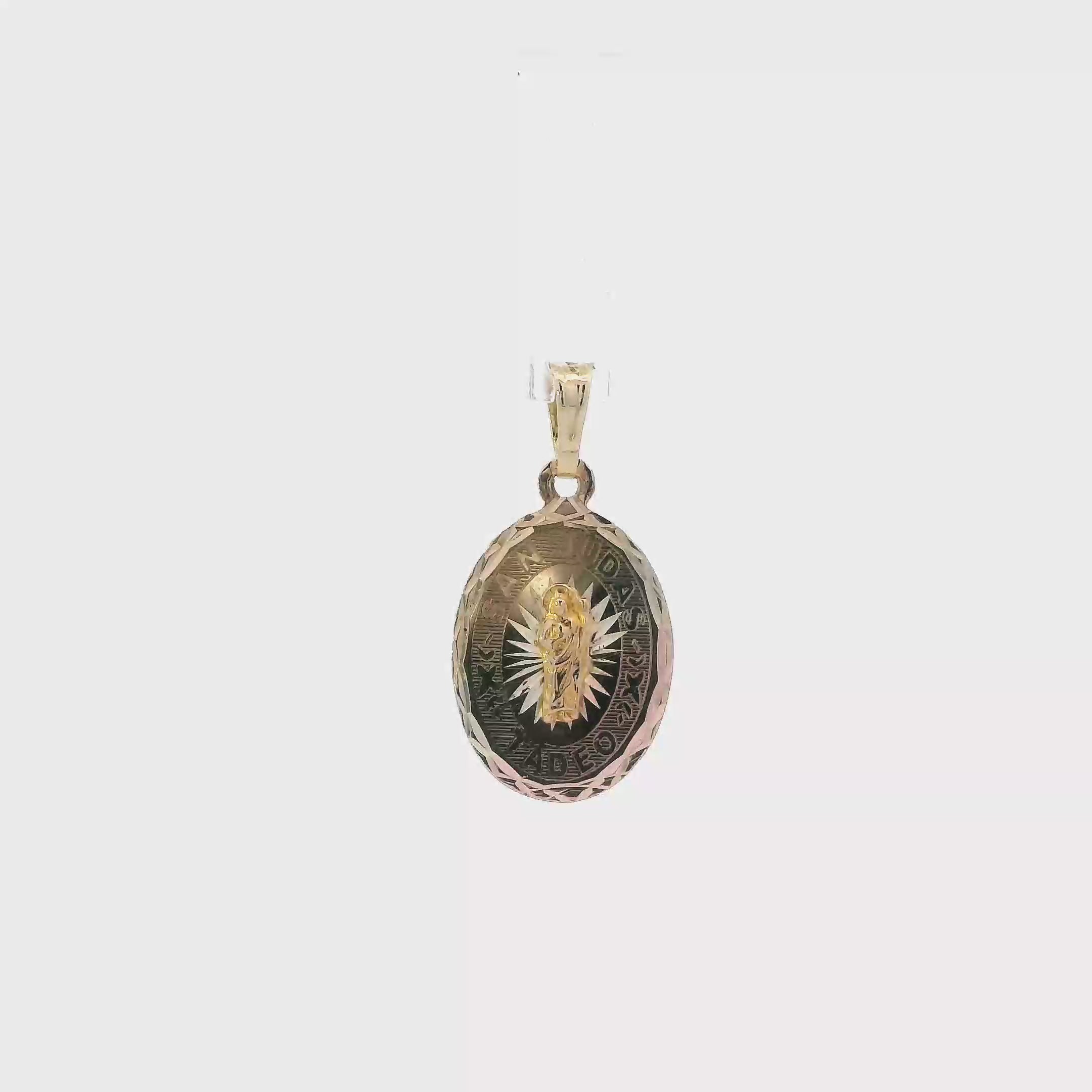 14K Tri Color Oval Religious Pendant