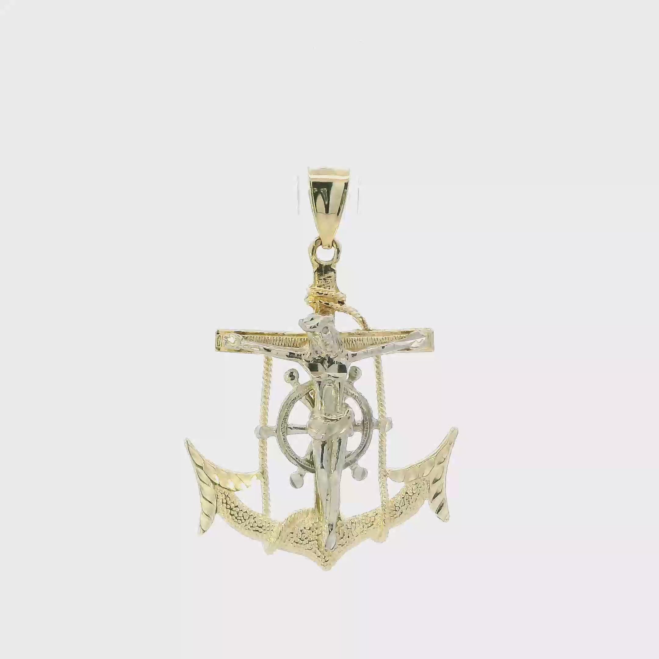 14K Yellow & White Gold Anchor Crucifix Pendant