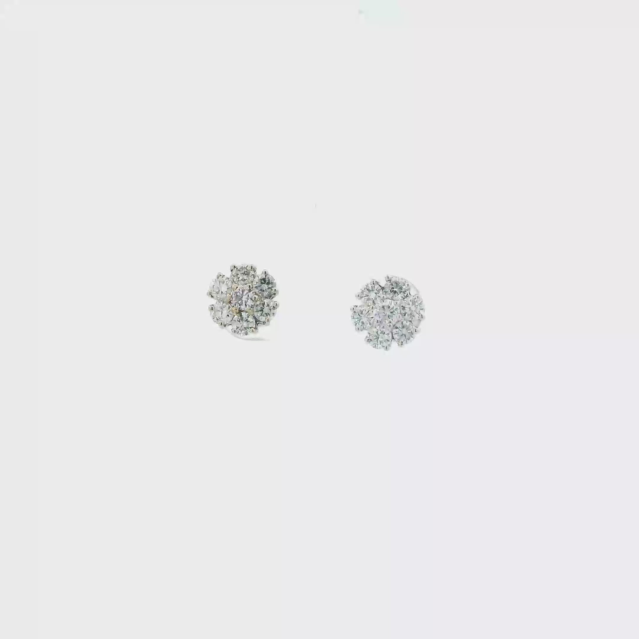 14K White Gold Diamond Stud Earrings - 1.12ct