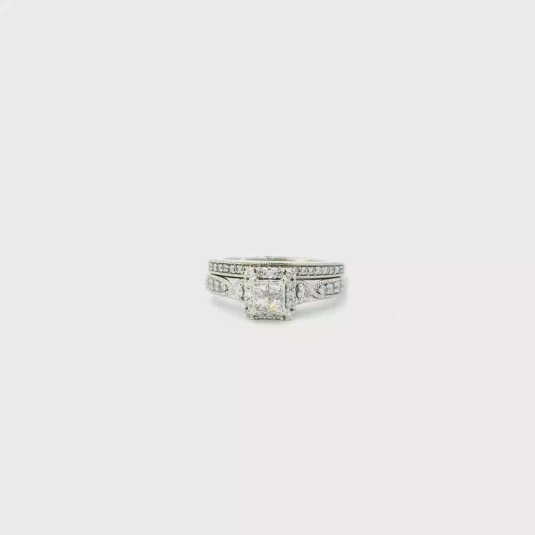 10K White Gold Diamond Women's Engagement & Wedding Ring Set -0.84ct