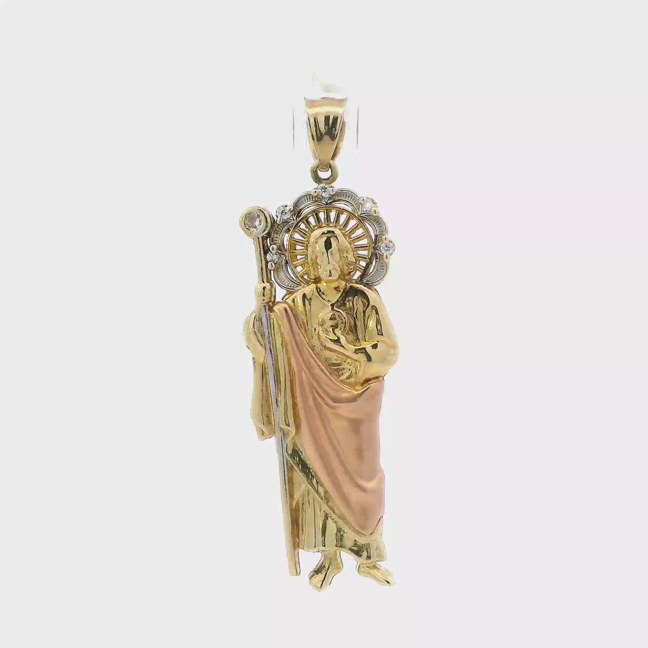 14K Tri-Color Gold CZ Religious Figure Pendant