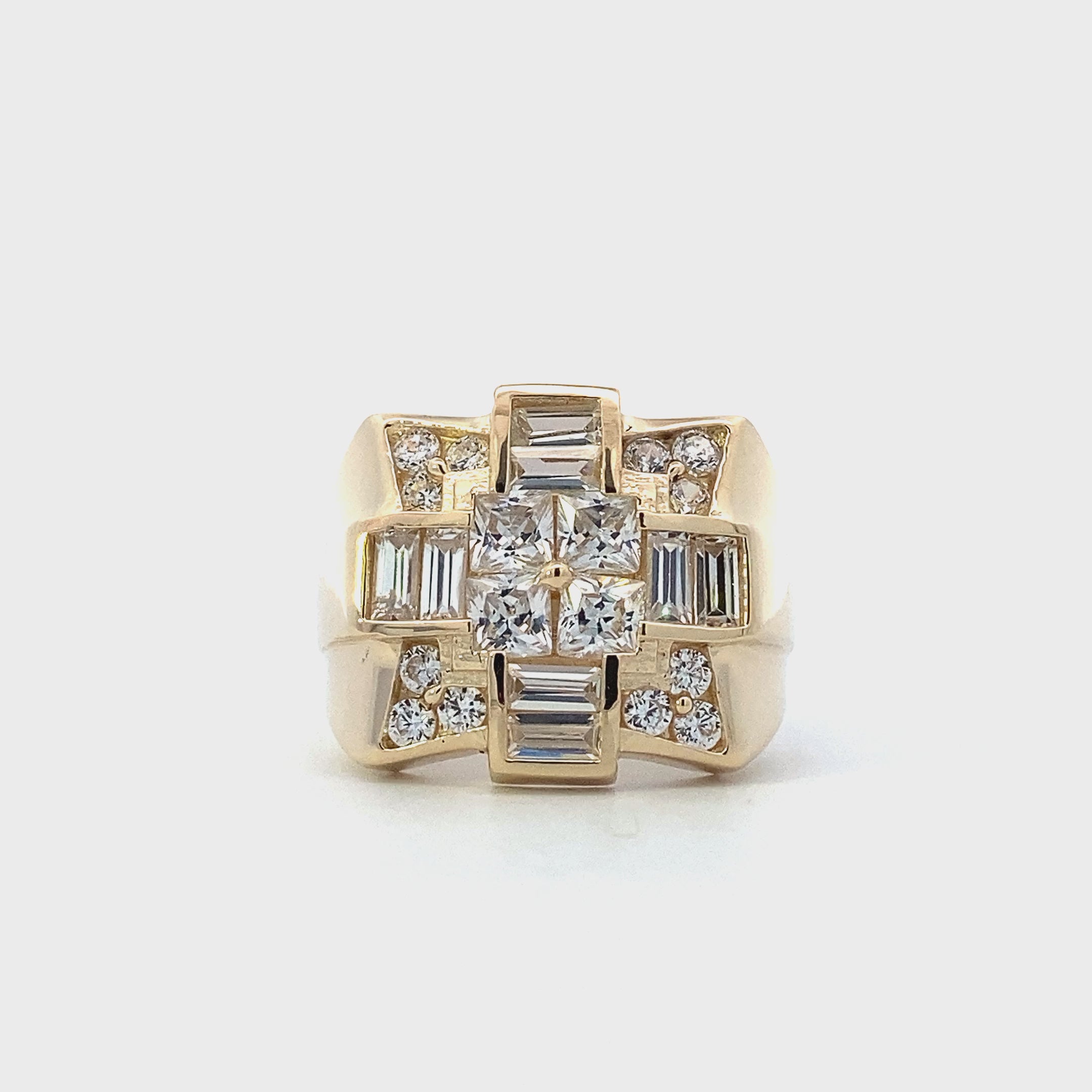 14K Yellow Gold CZ Square Ring