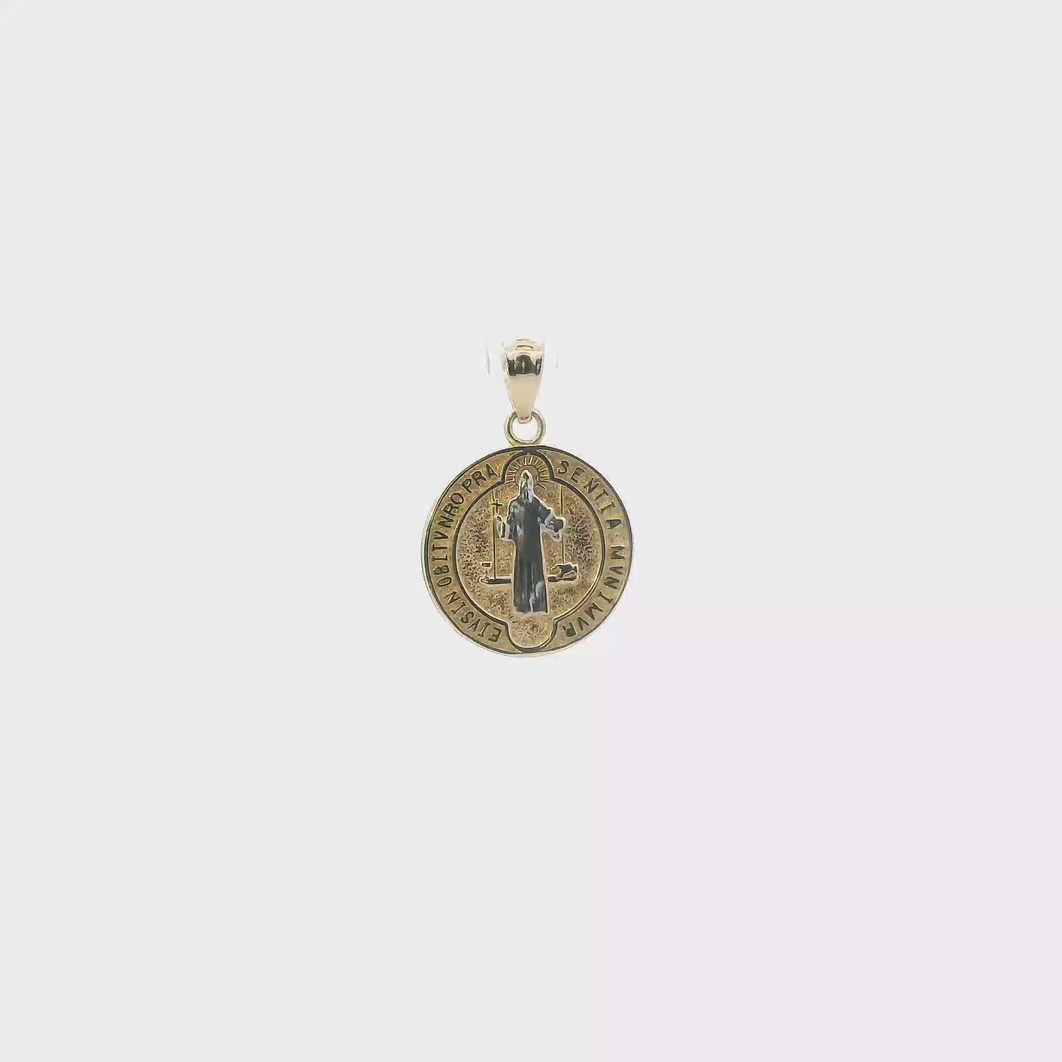 14K Yellow & White Gold Round Double Sided Religious Pendant