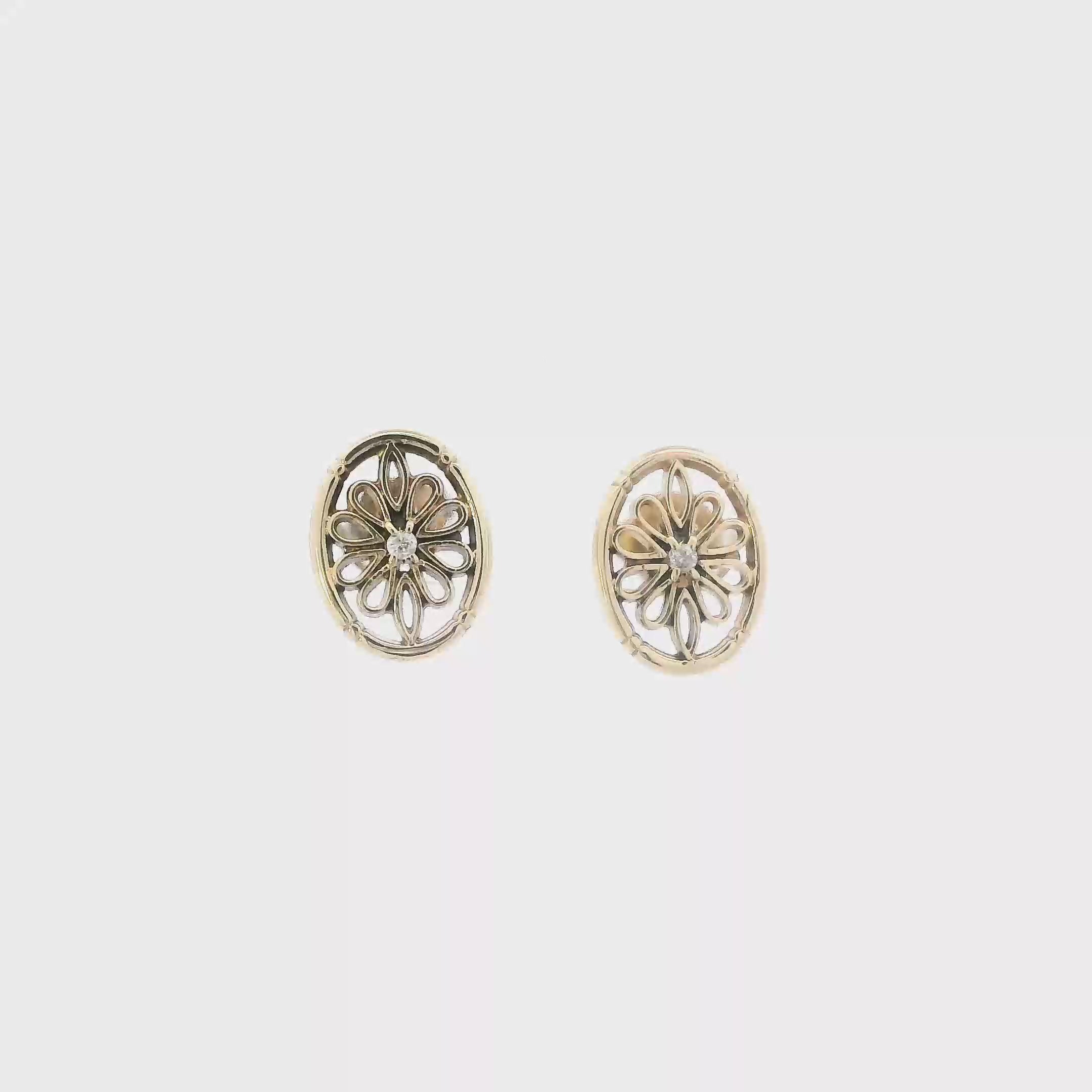 10K Yellow Gold Diamond Flower Stud Earrings -0.04ct