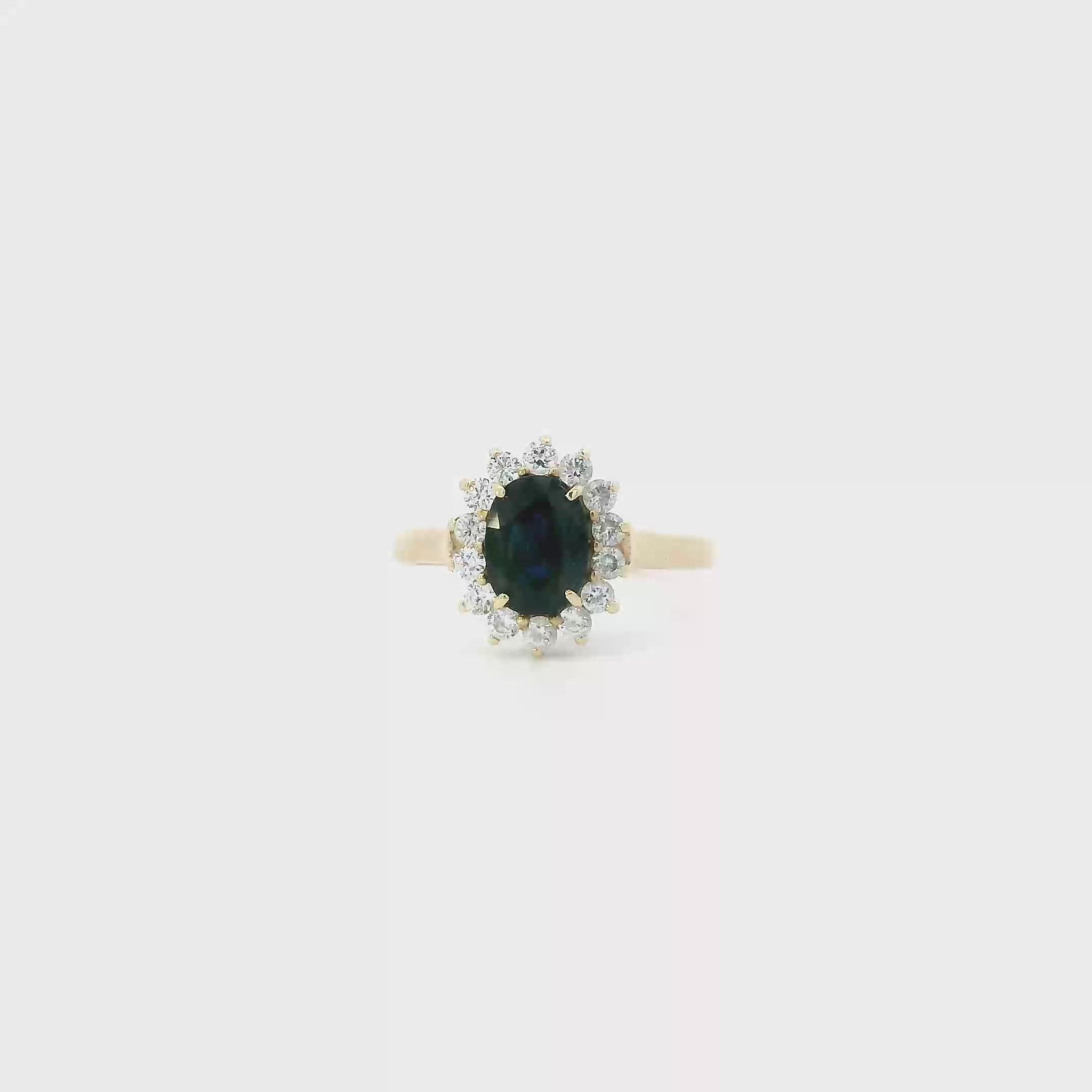 14K Yellow Gold Sapphire & Diamond Womens Ring - 0.42ct