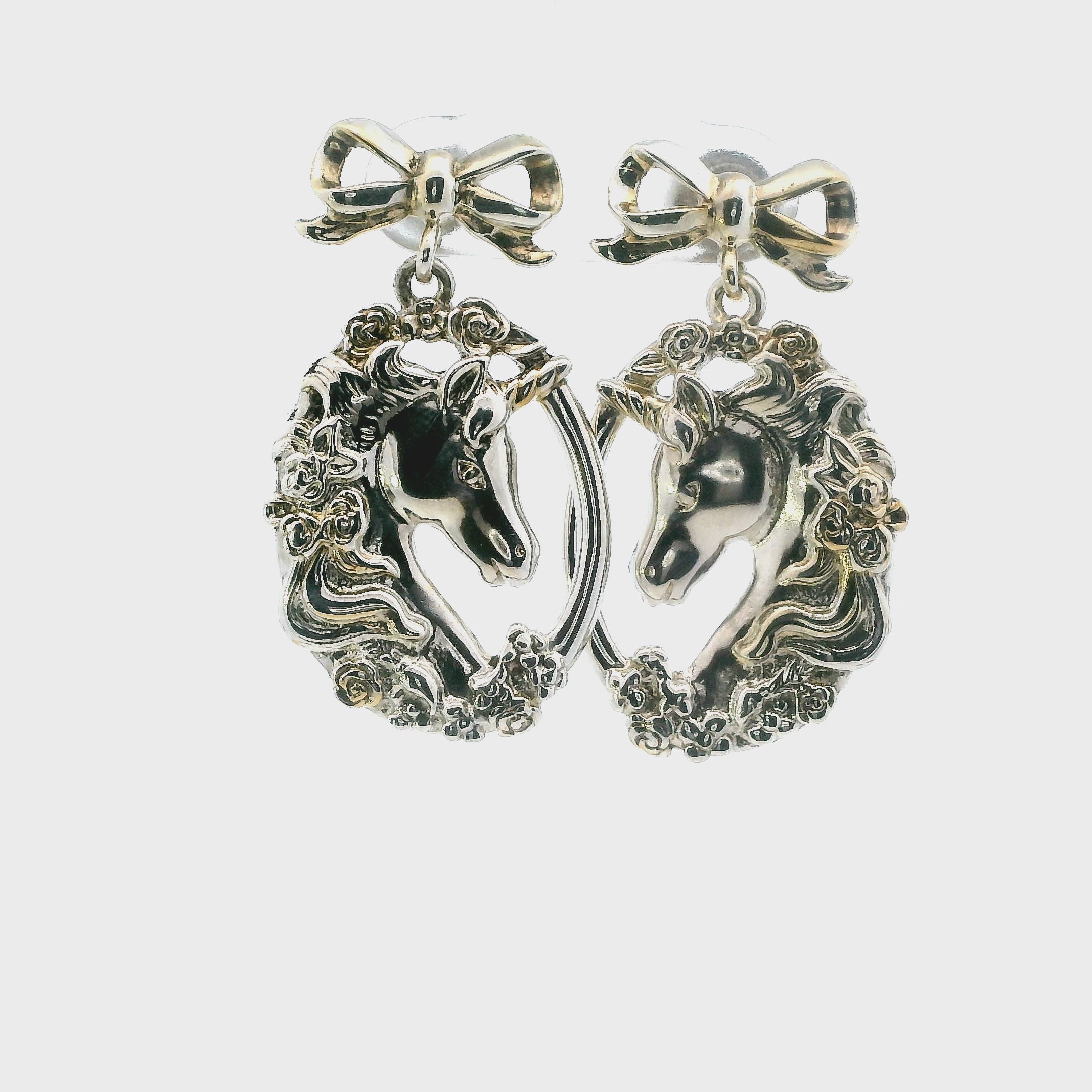 Gorham Sterling Silver Oval Unicorn Dangle Earrings