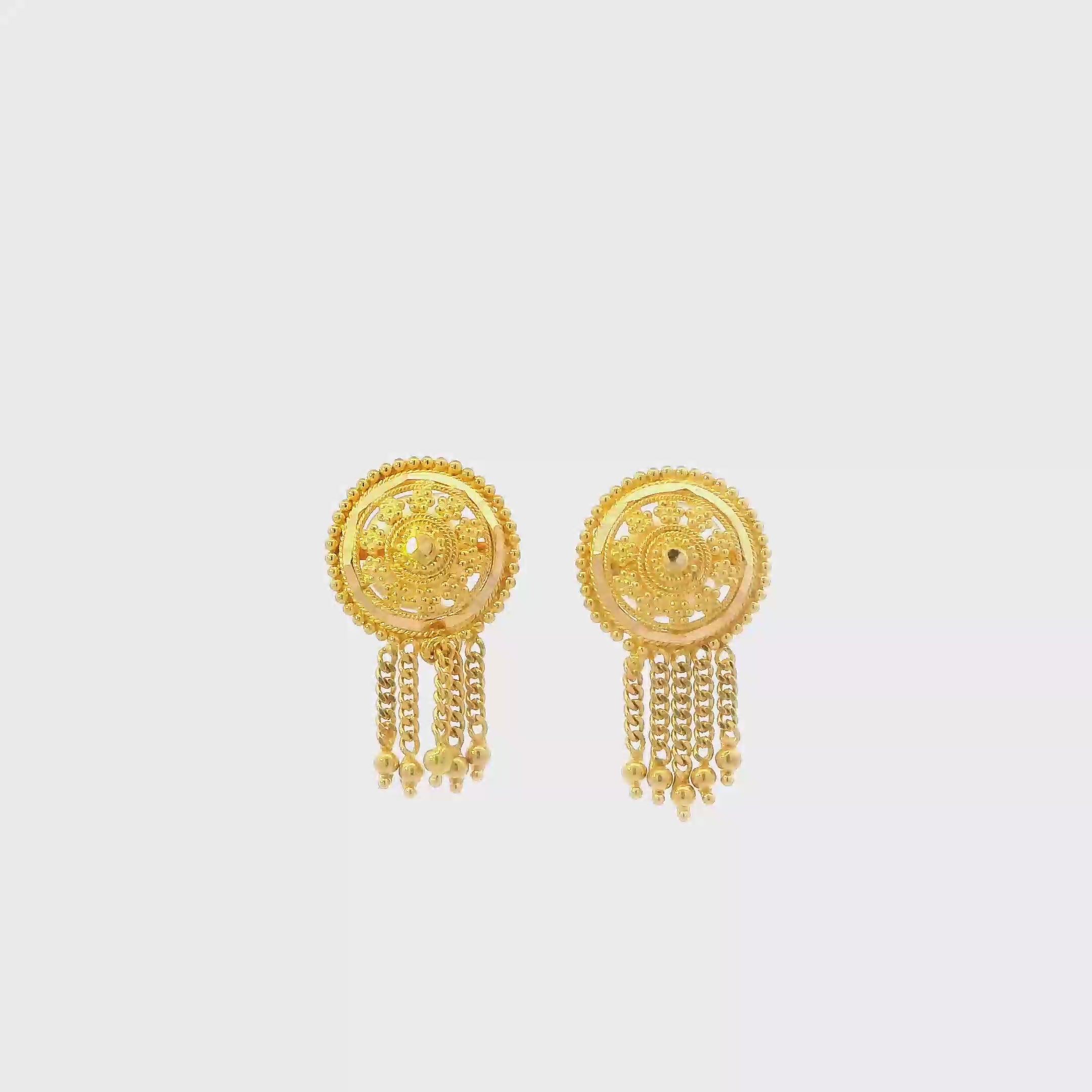 22K Yellow Gold Round Beaded Dangle Earrings