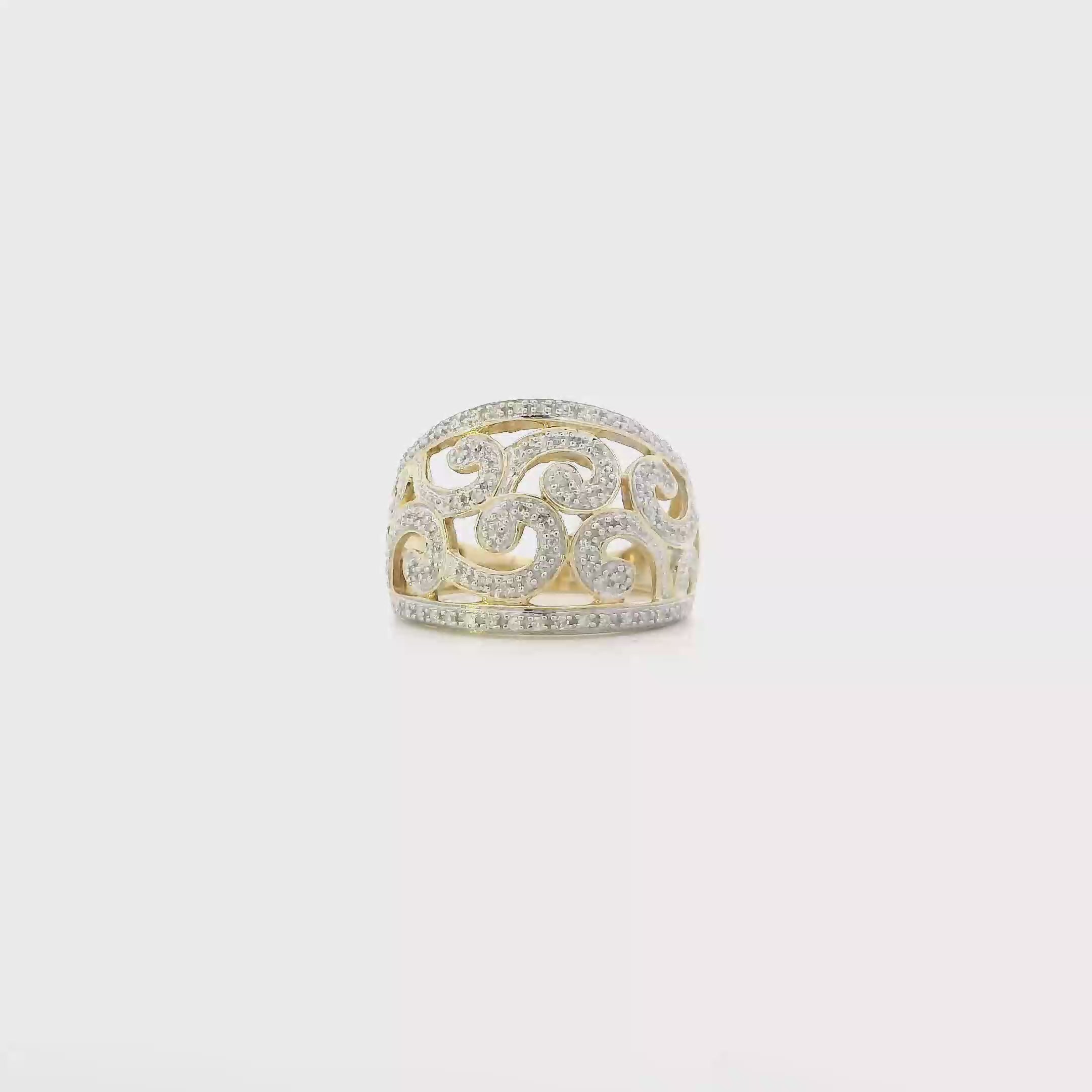 10K Yellow & White Gold Diamond Filigree Womens Ring