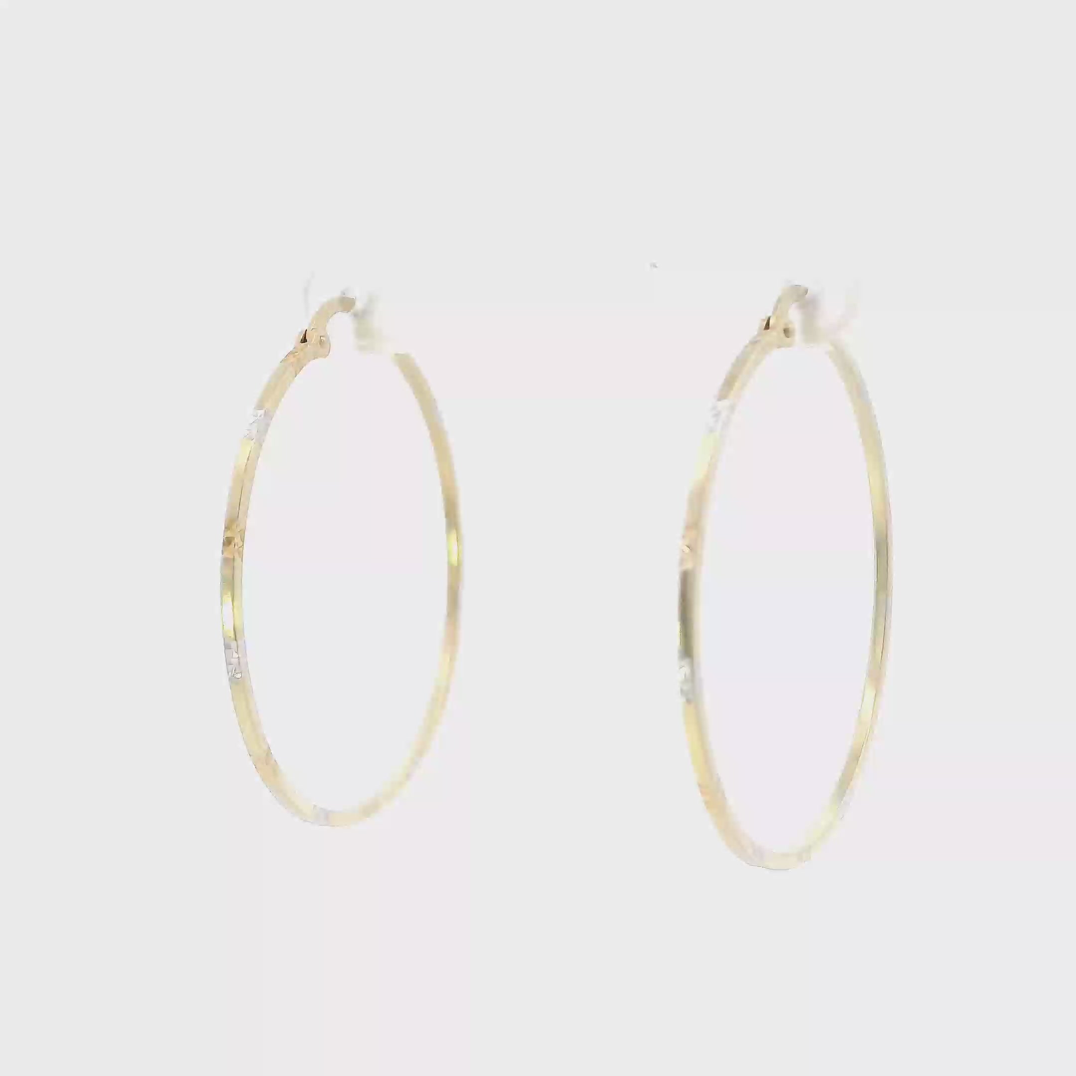 14K Yellow & White Gold Diamond Cut Hoop Earrings