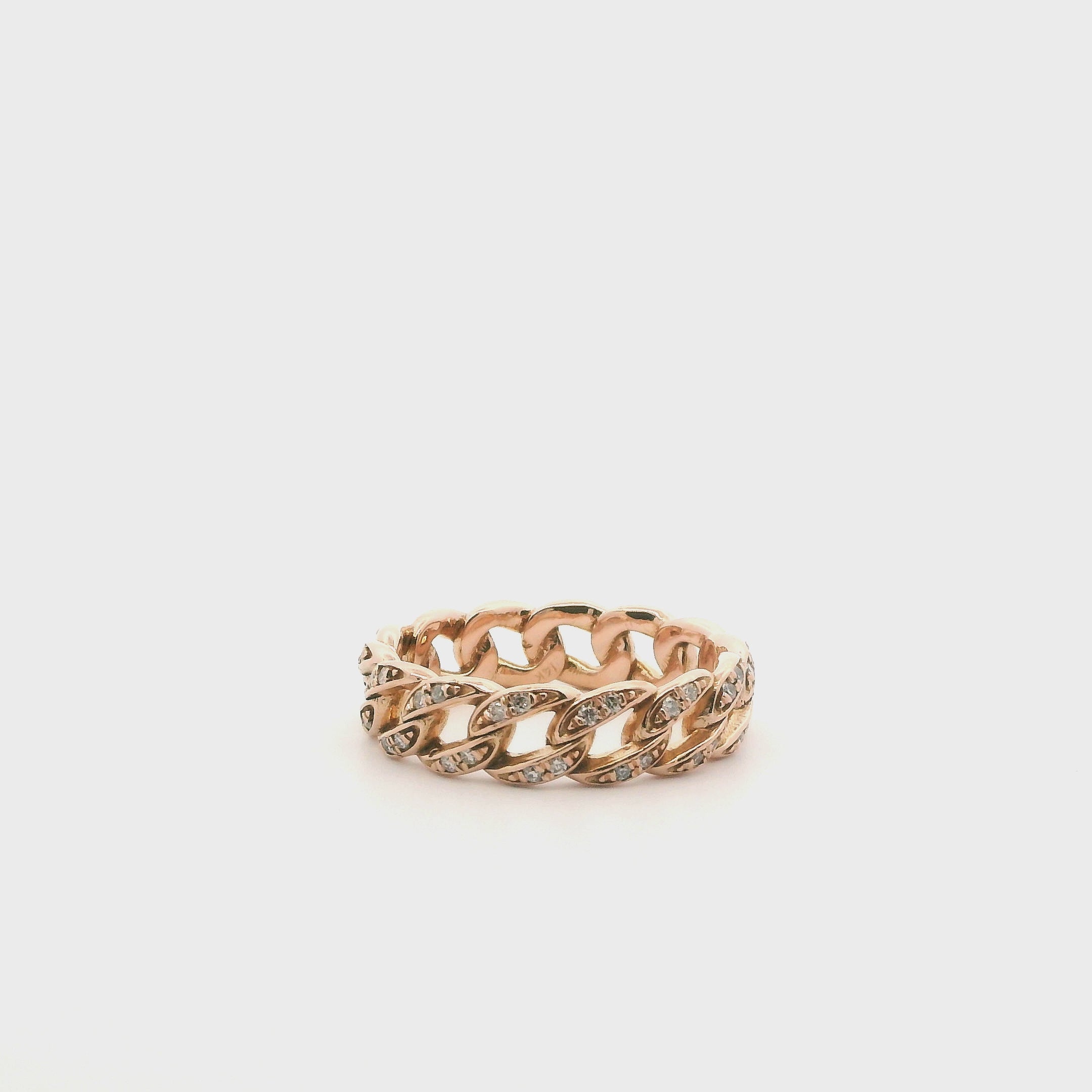 14K Rose Gold Diamond Mens Curb Ring - 0.46ct
