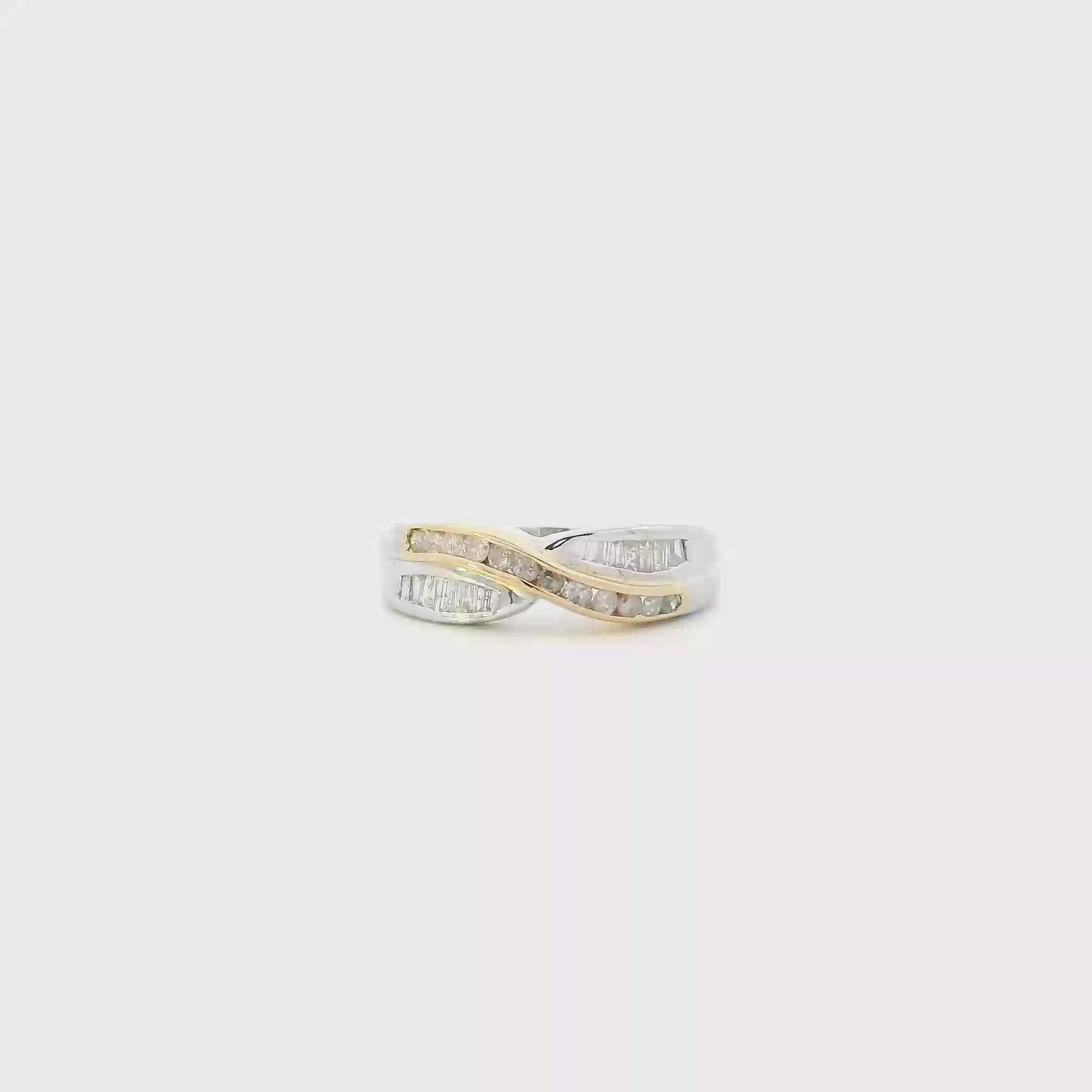14K White Gold Diamond Criss Cross Womens Ring - 0.18ct