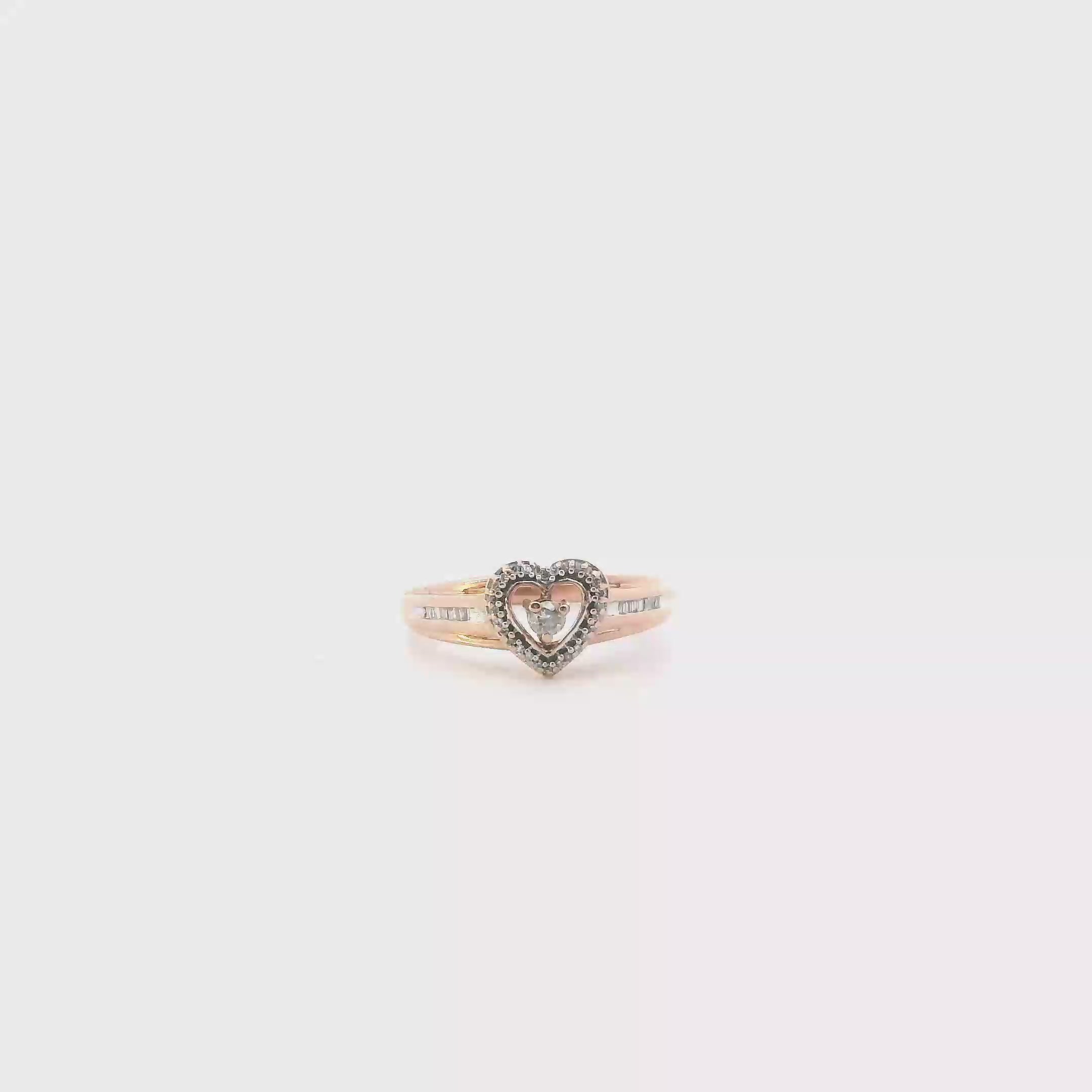 10K Rose Gold Diamonds Heart Womens Ring - 0.05ct