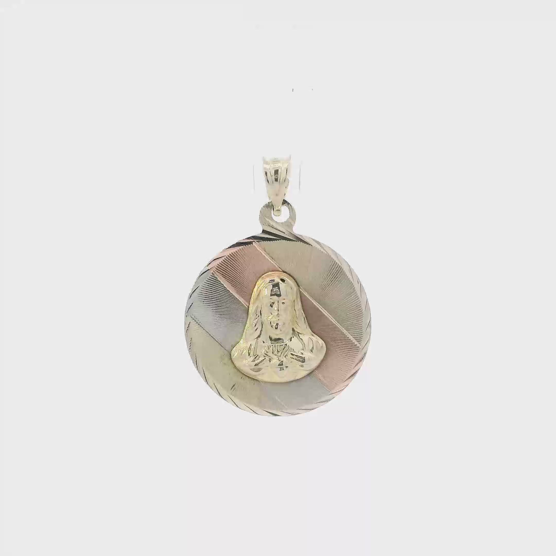 10K Tri Color Gold Round Religious Pendant