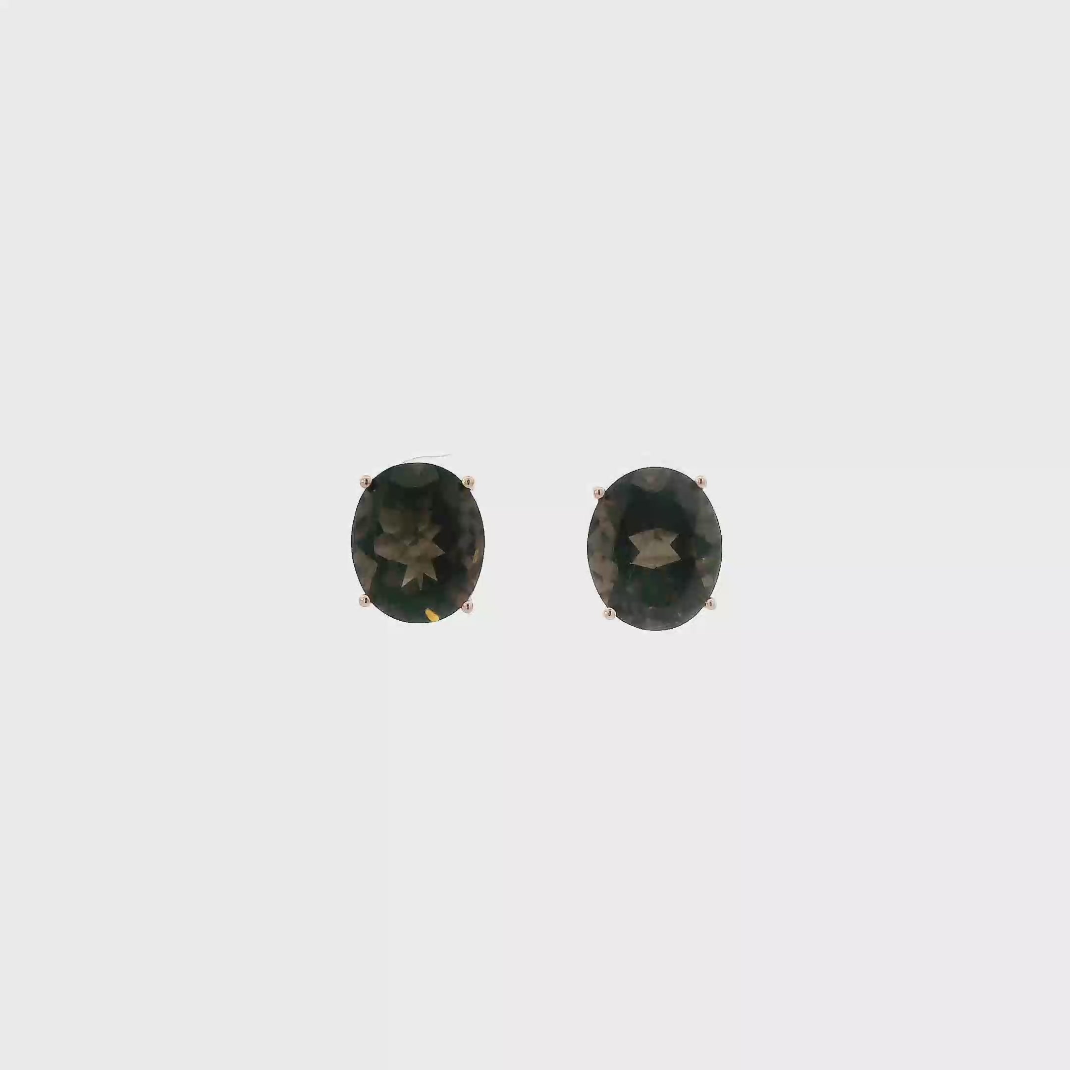 14K Yellow Gold Smokey Quartz Stud Earrings