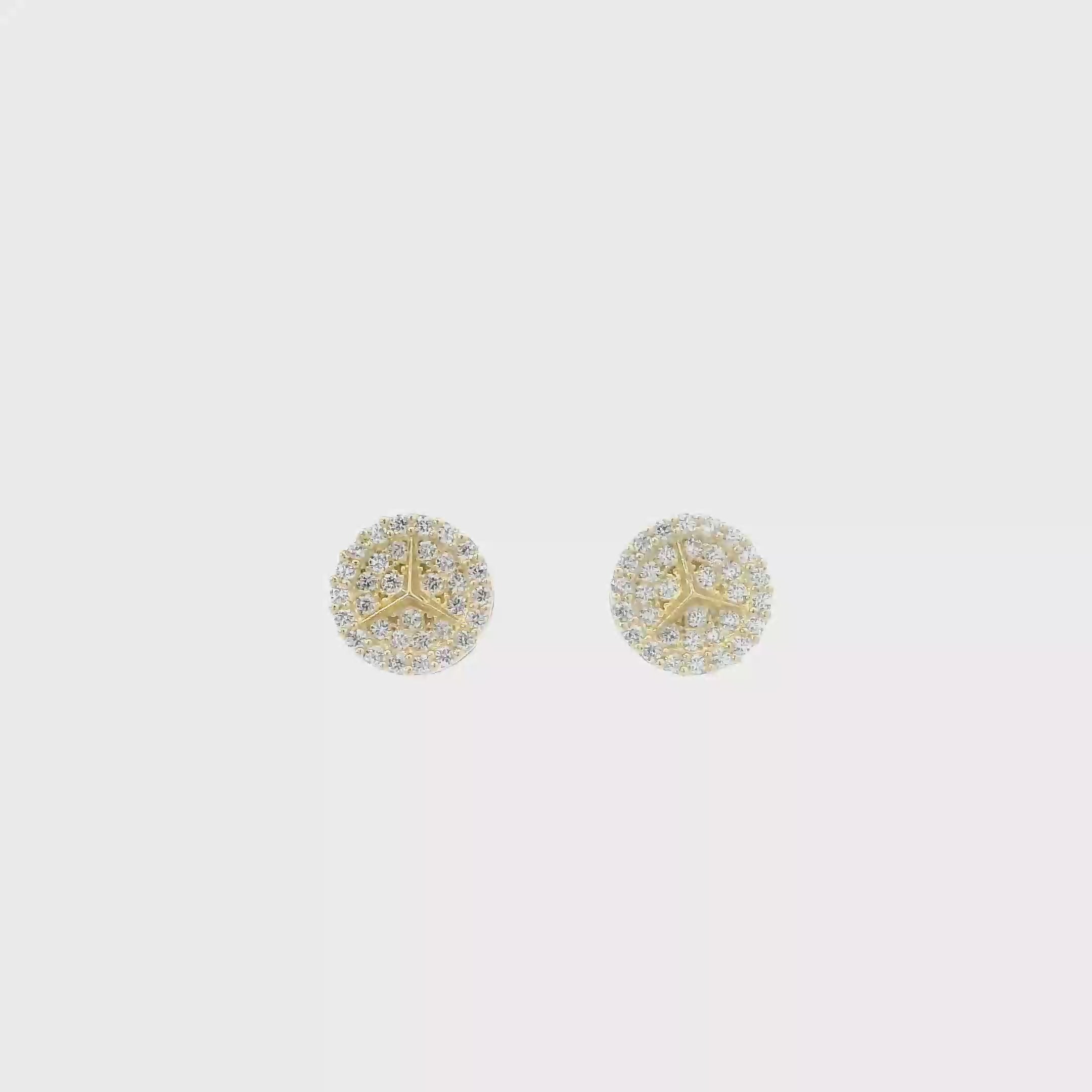 10K Yellow Gold CZ Mercedes Symbol Stud Earrings